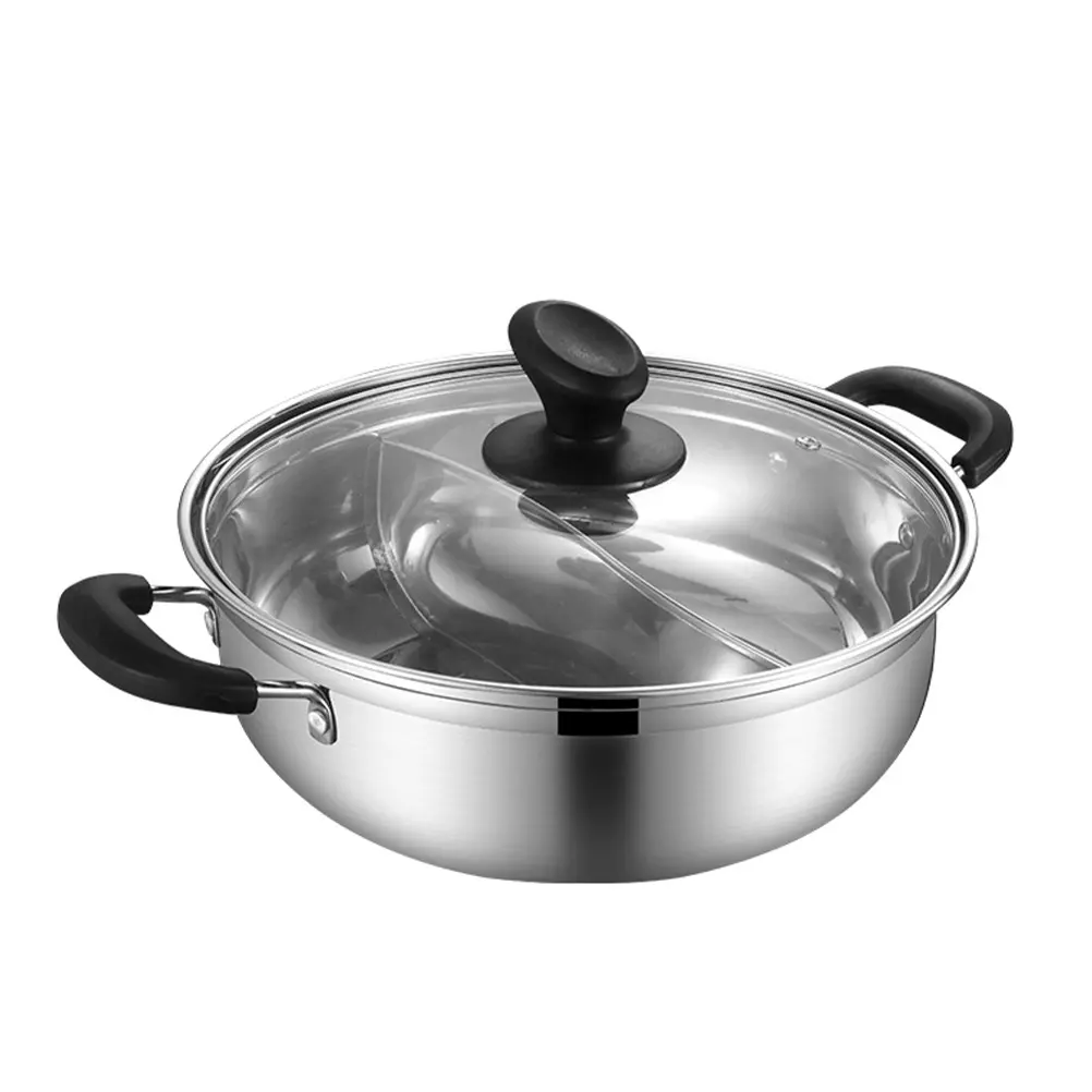 1pc 304 Stainless Steel Glass Duck Pot Rustproof Hot Pot Anti-Scald Handle Grid Design for Stoves