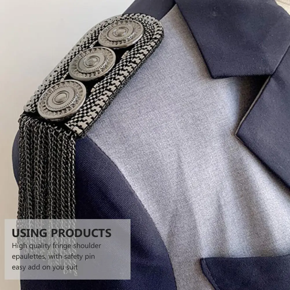 Alloy Tassel Fringe Shoulder Epaulet Safety Pin Decorative Costume Uniform Accessories 2pcs