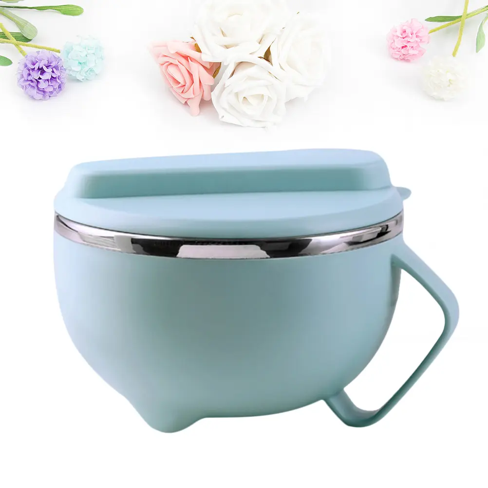 1pc Noodle Bowl Stainless Steel Leakproof Container Household Tableware Compact Portable Food Storage for Snacks
