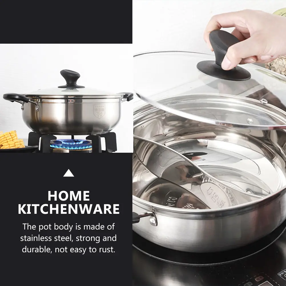 1pc 304 Stainless Steel Glass Duck Pot Rustproof Hot Pot Anti-Scald Handle Grid Design for Stoves
