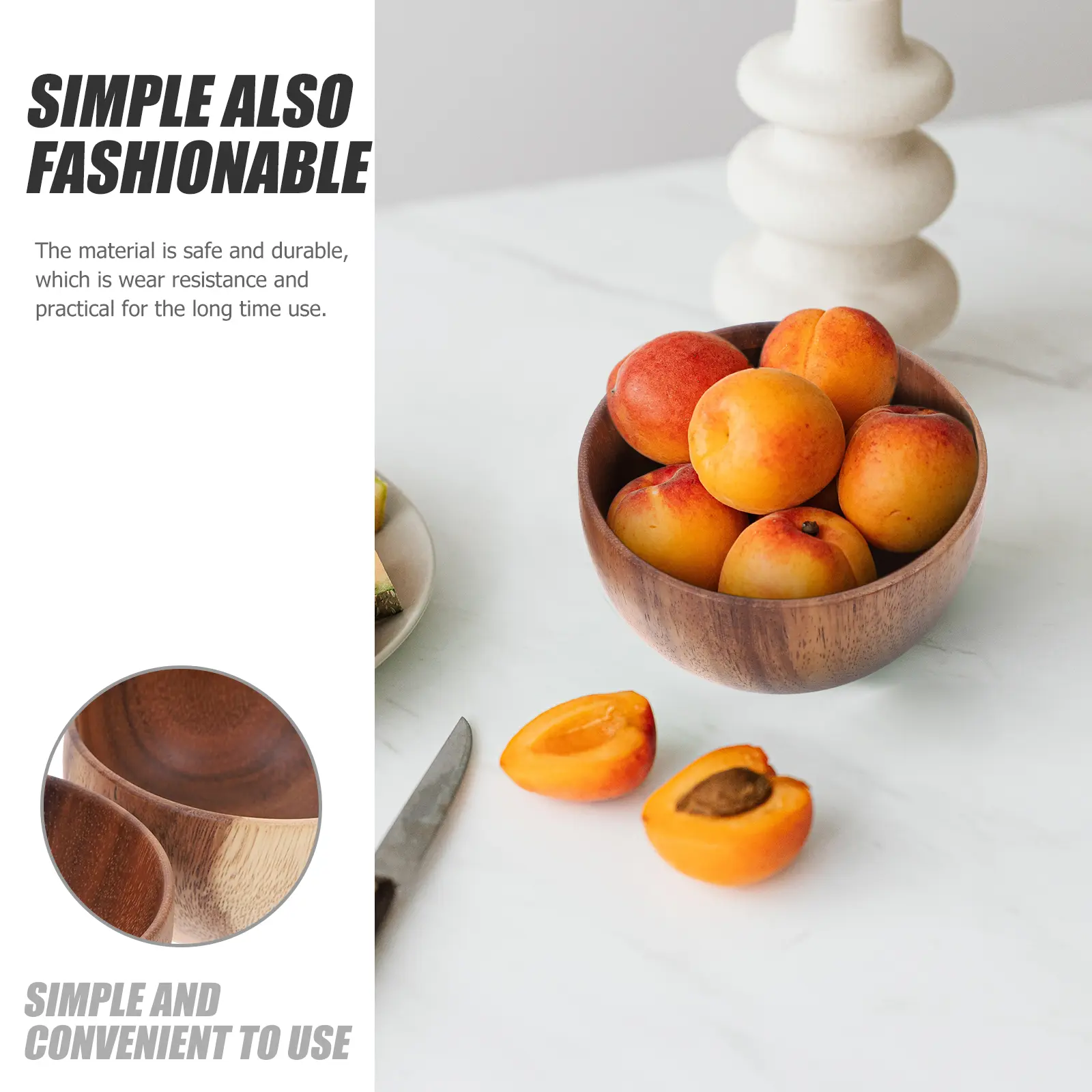 2 Pcs Wooden Bowl Set Salads Serving Bowls Snack for Kitchen Soup Large Japanese Fruit
