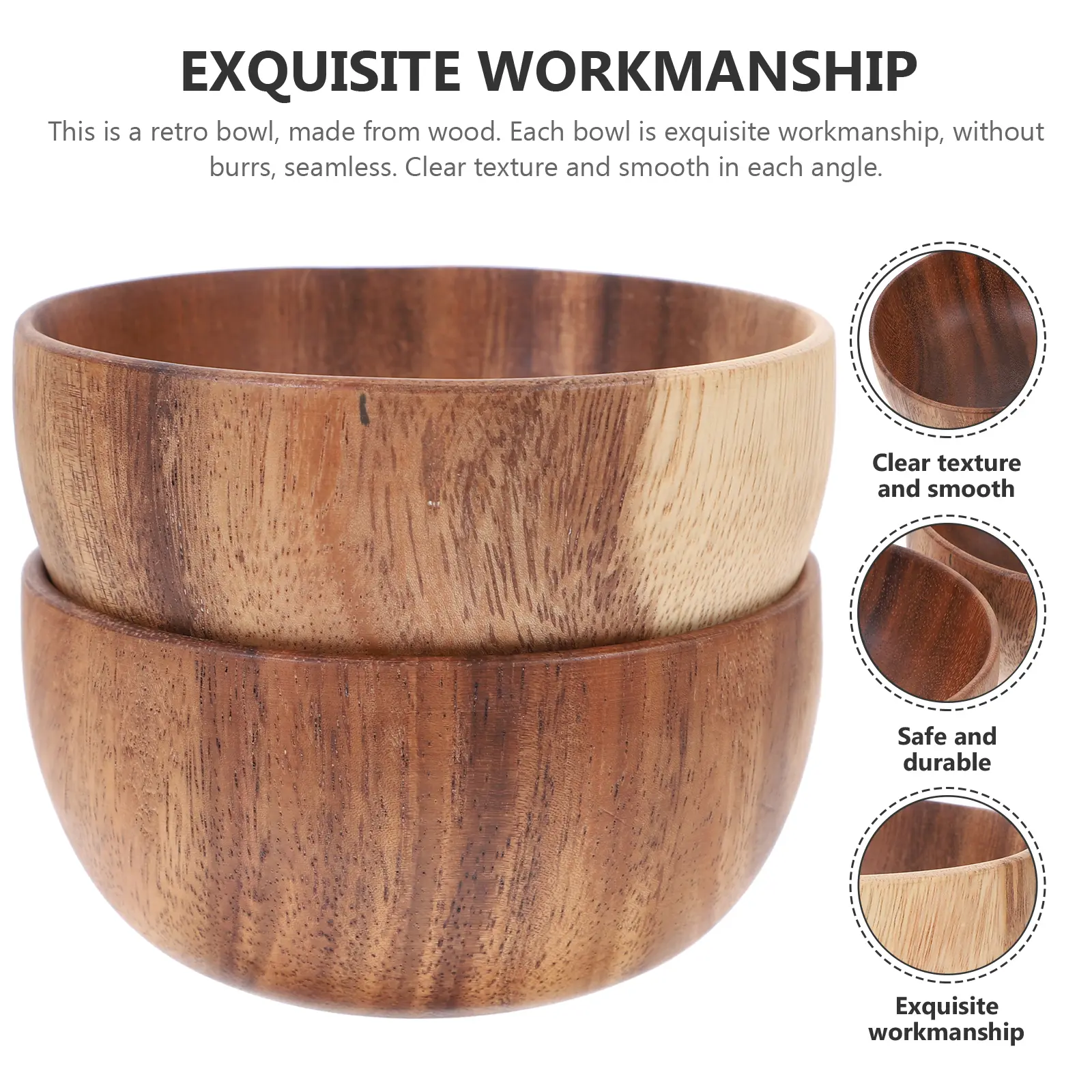 2 Pcs Wooden Bowl Set Salads Serving Bowls Snack for Kitchen Soup Large Japanese Fruit