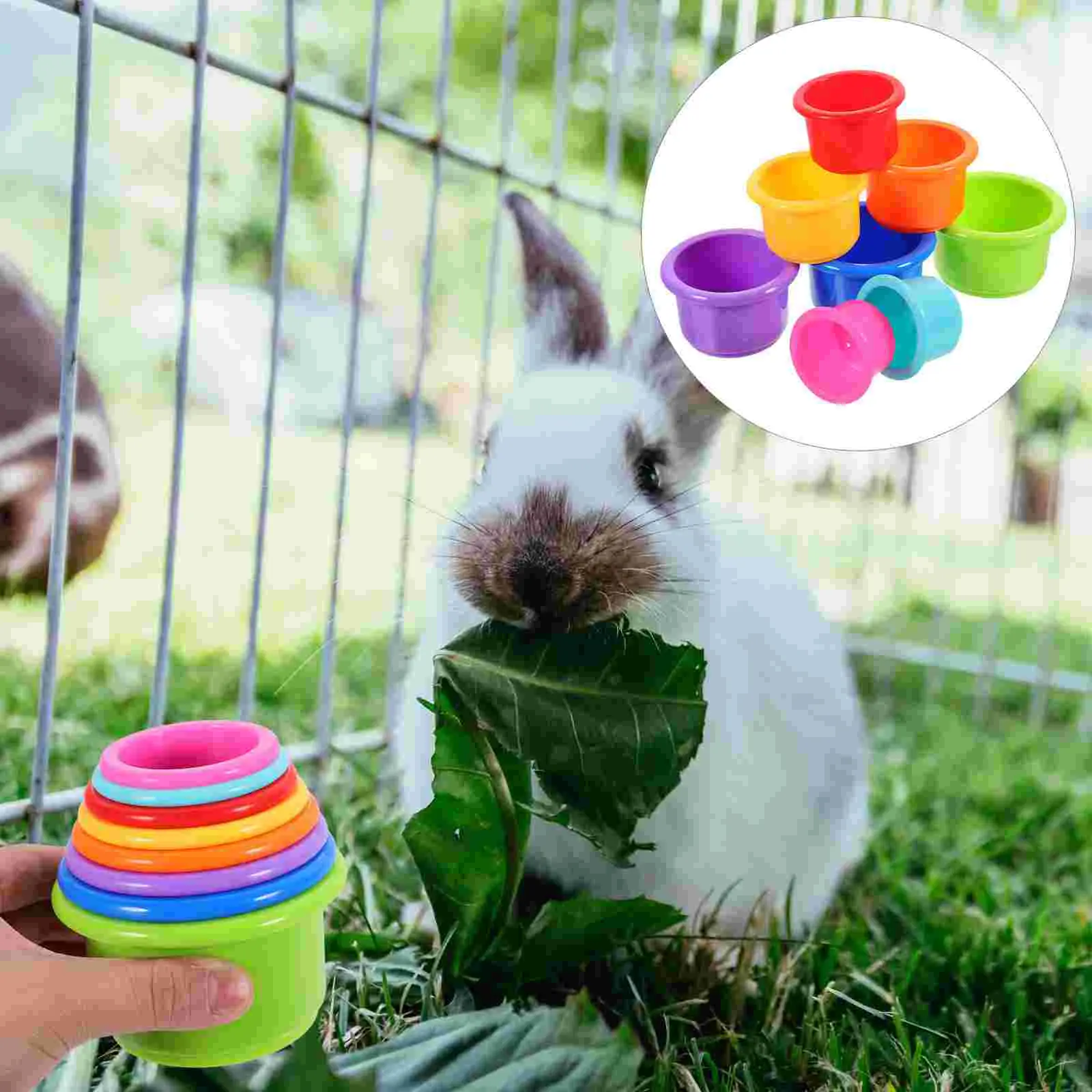 8 Pcs Food Grade Reusable Plastic Nesting Cup Rabbit Stacking Toy Bunny Food Pet Feeding Plaything Animal Training