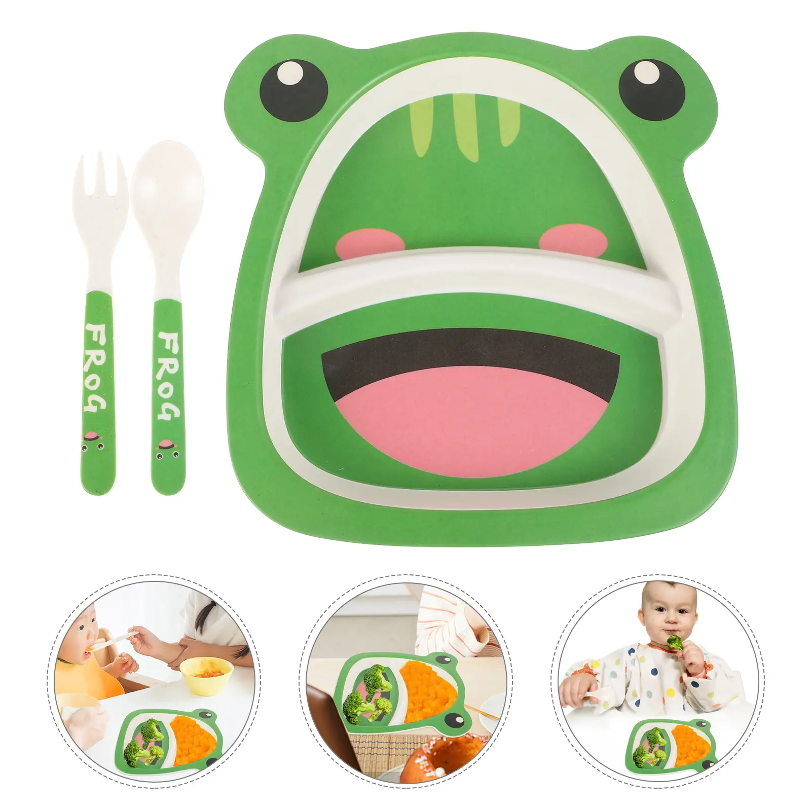 Bamboo Fiber Children Tableware Cartoon Divided Plates Kids Dinnerware Set Toddler Containers Baby Plates Food