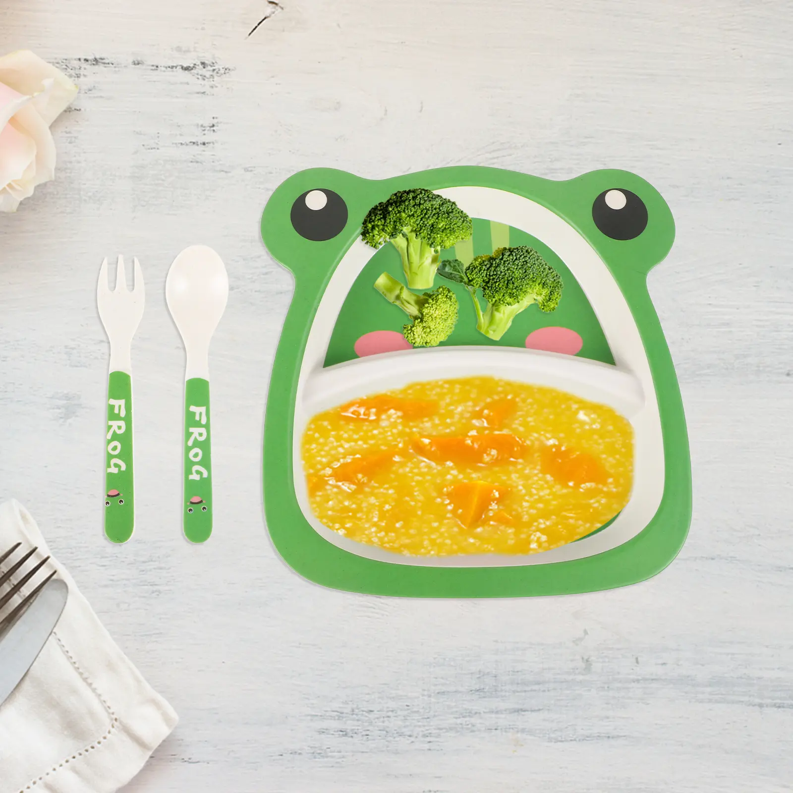 Bamboo Fiber Children Tableware Cartoon Divided Plates Kids Dinnerware Set Toddler Containers Baby Plates Food