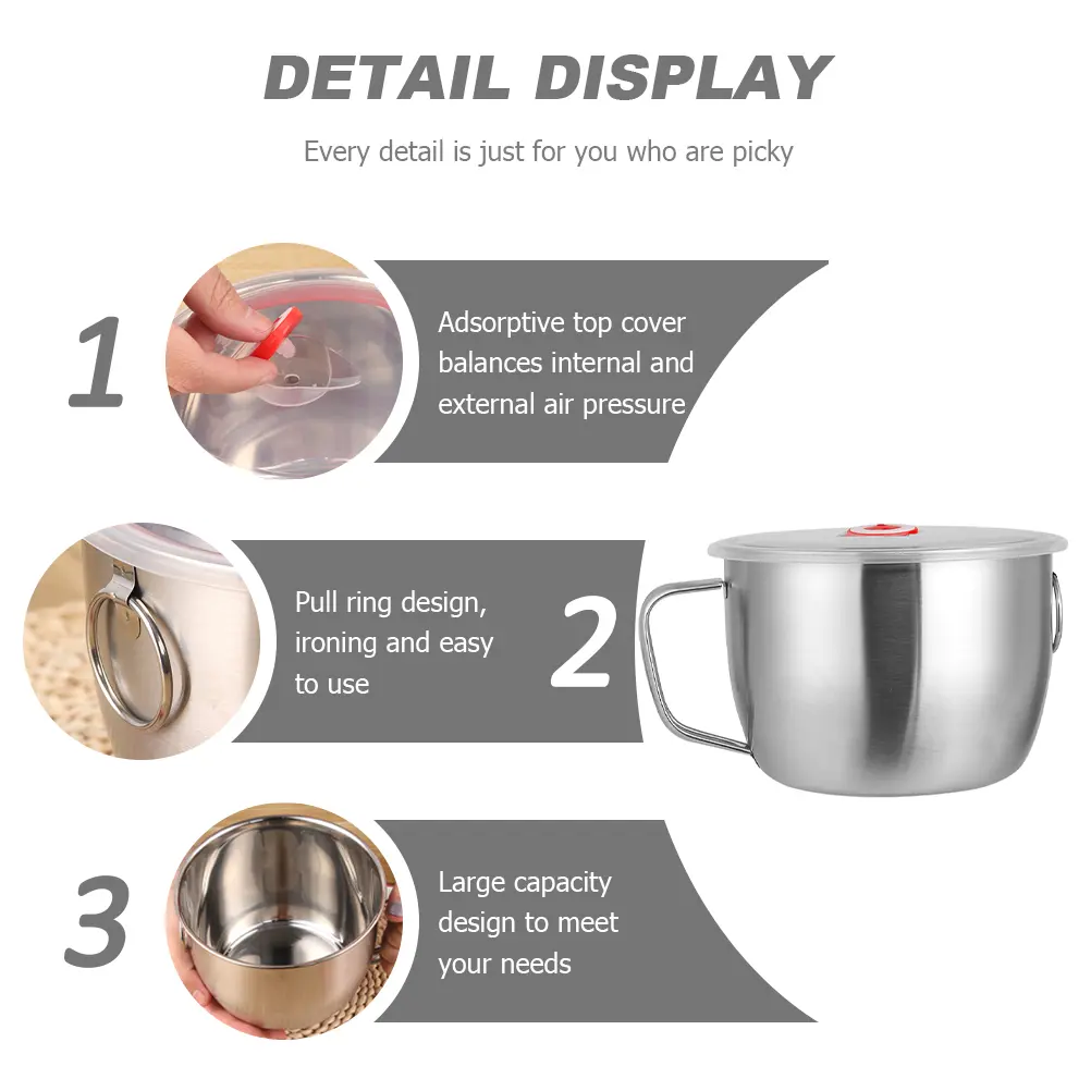 Ramen Bowls Stainless Steel Food Storage Soup Container Home Kitchen Bar Rice Bowl Instant Noodle Eating Portable
