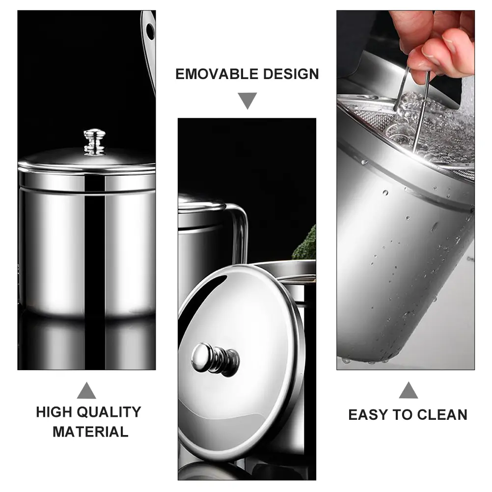Stainless Steel Kitchen Stainless Steel Container Filter Grease Strainer Oil Holder Container Household Oil Holder Storage Can