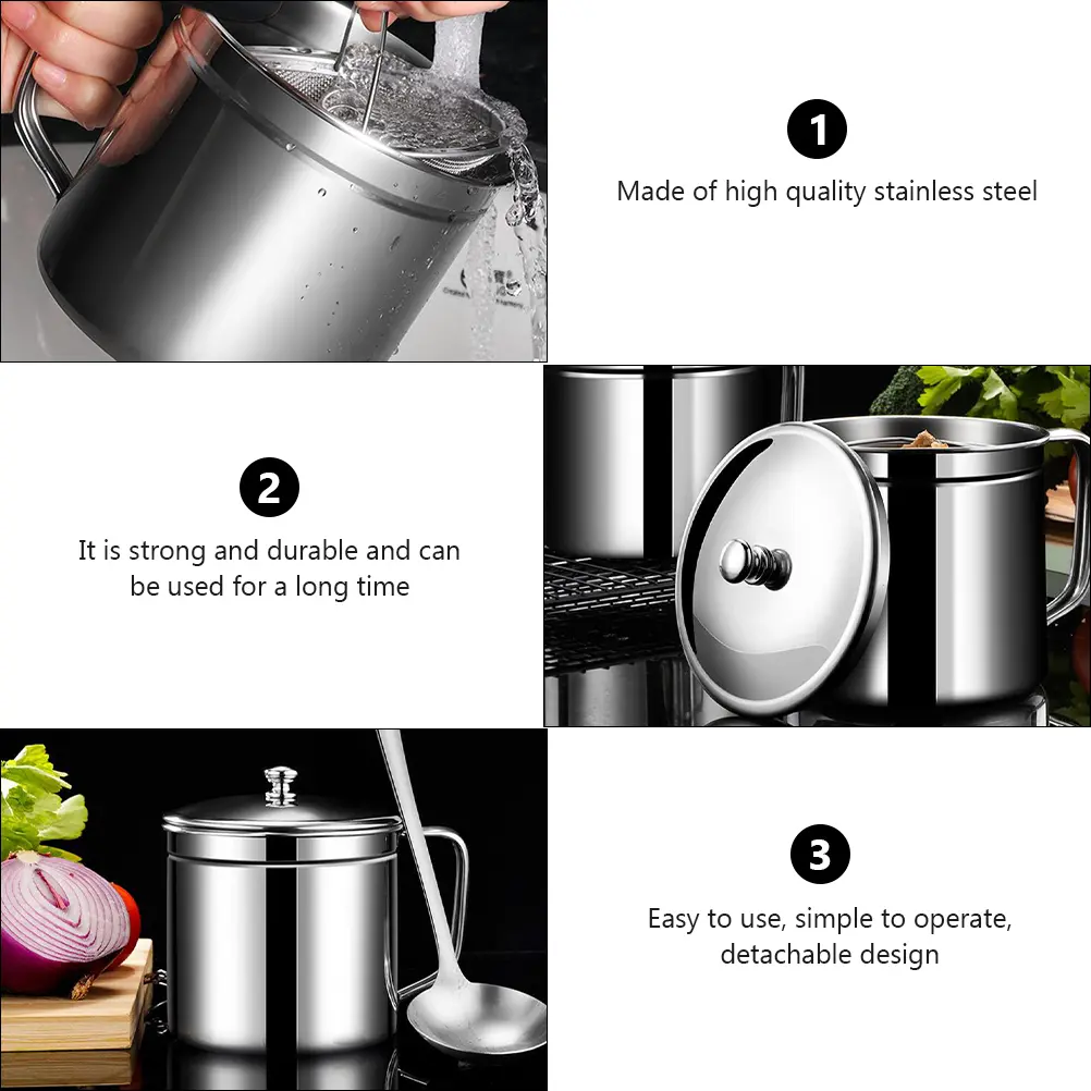 Stainless Steel Kitchen Stainless Steel Container Filter Grease Strainer Oil Holder Container Household Oil Holder Storage Can