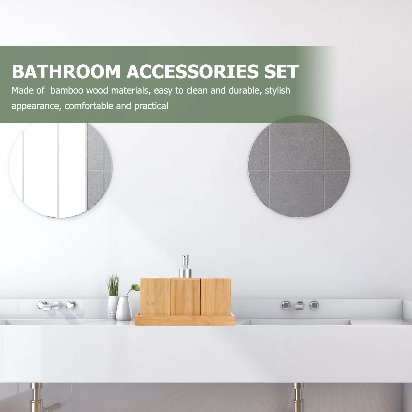 4pcs Wood Bathroom Set Bamboo Bathroom Accessory Set Easy Clean Toothbrush Cup Family Bath Accessories Organized Home