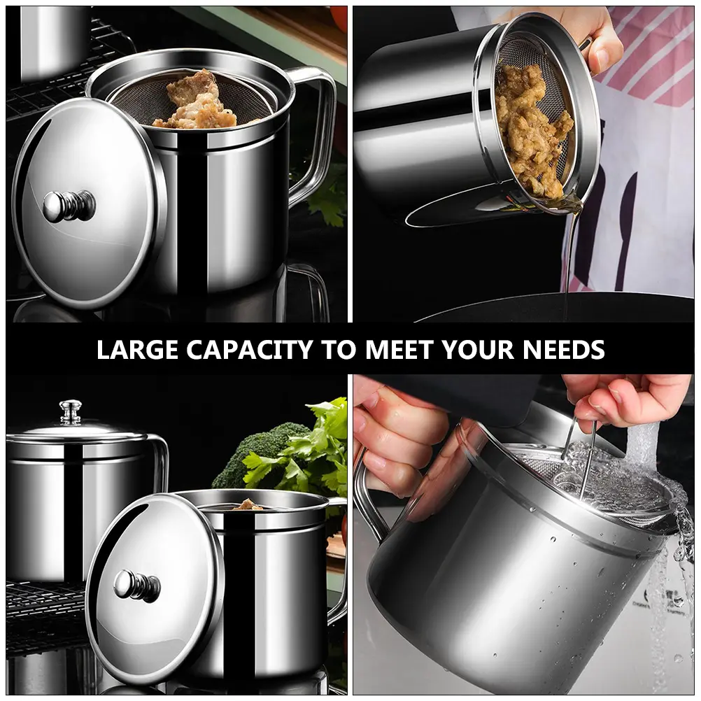 Stainless Steel Kitchen Stainless Steel Container Filter Grease Strainer Oil Holder Container Household Oil Holder Storage Can