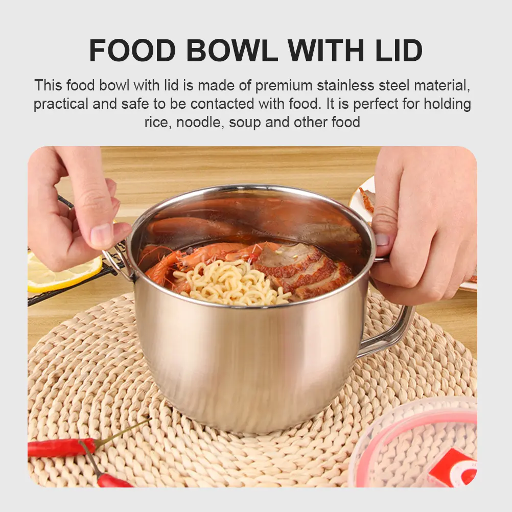 Ramen Bowls Stainless Steel Food Storage Soup Container Home Kitchen Bar Rice Bowl Instant Noodle Eating Portable
