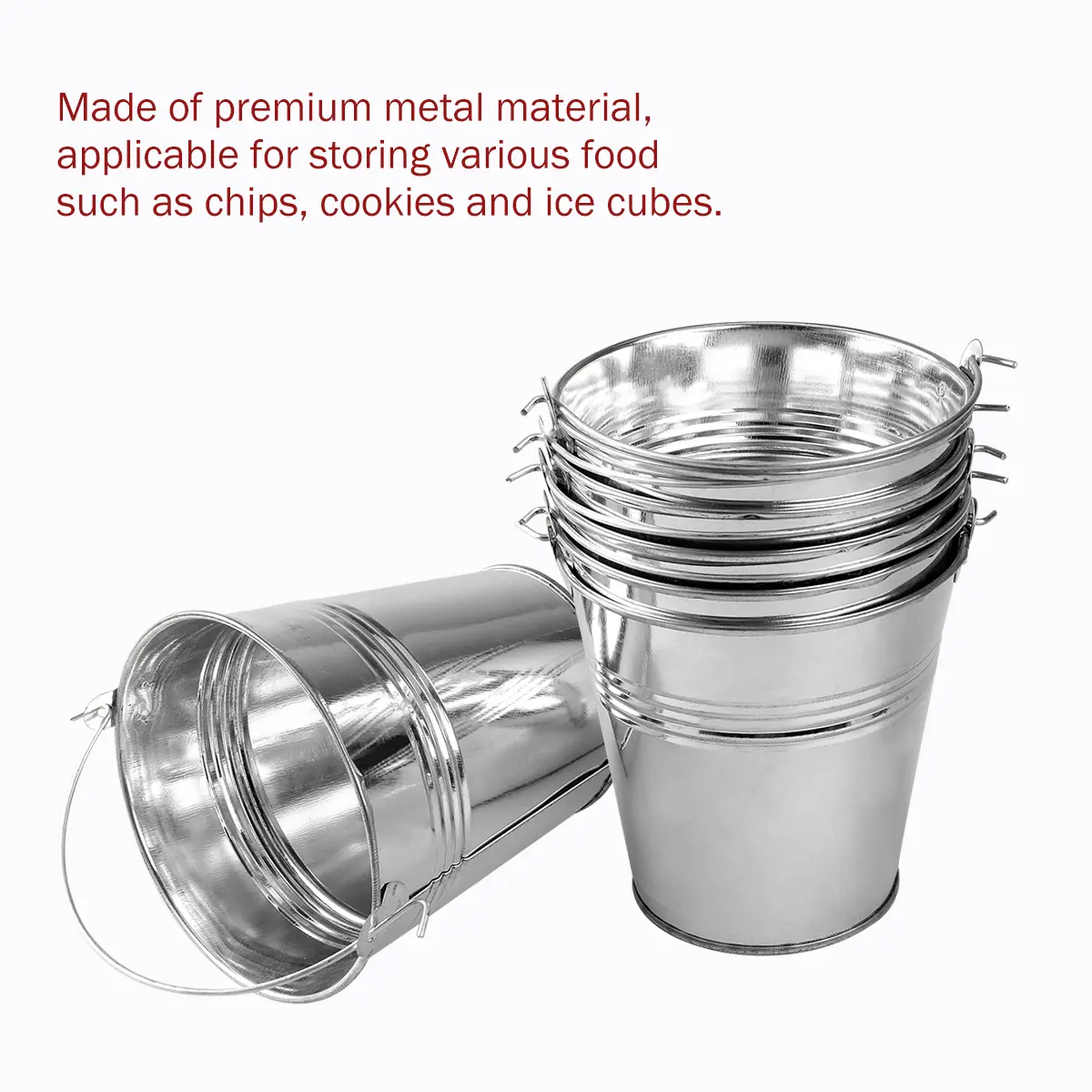 6 Pcs Tinplate French Fries Bucket Cooler with Handle Ice Cube Container Mini Refrigerator Food Serving Storage Beer