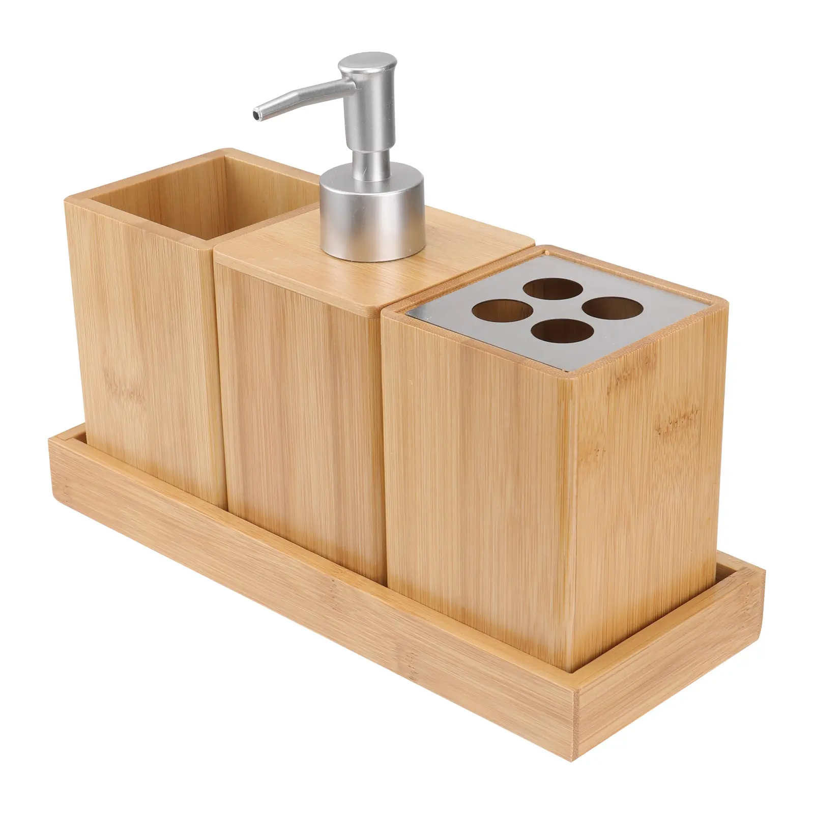 4pcs Wood Bathroom Set Bamboo Bathroom Accessory Set Easy Clean Toothbrush Cup Family Bath Accessories Organized Home