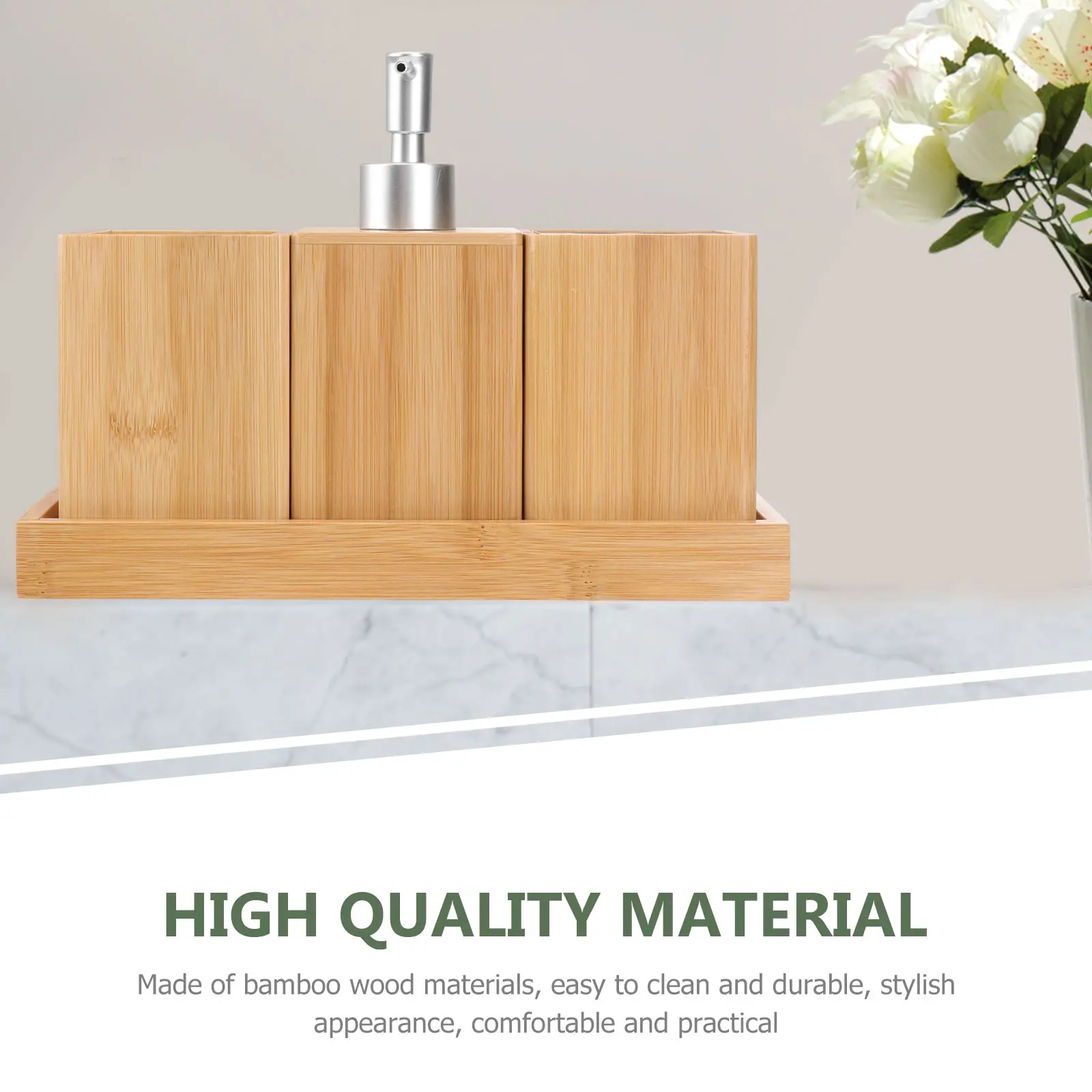 4pcs Wood Bathroom Set Bamboo Bathroom Accessory Set Easy Clean Toothbrush Cup Family Bath Accessories Organized Home