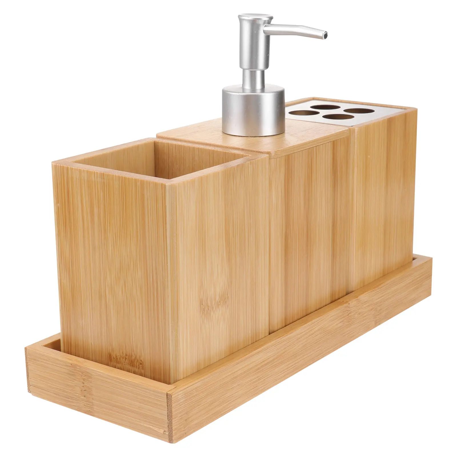4pcs Wood Bathroom Set Bamboo Bathroom Accessory Set Easy Clean Toothbrush Cup Family Bath Accessories Organized Home