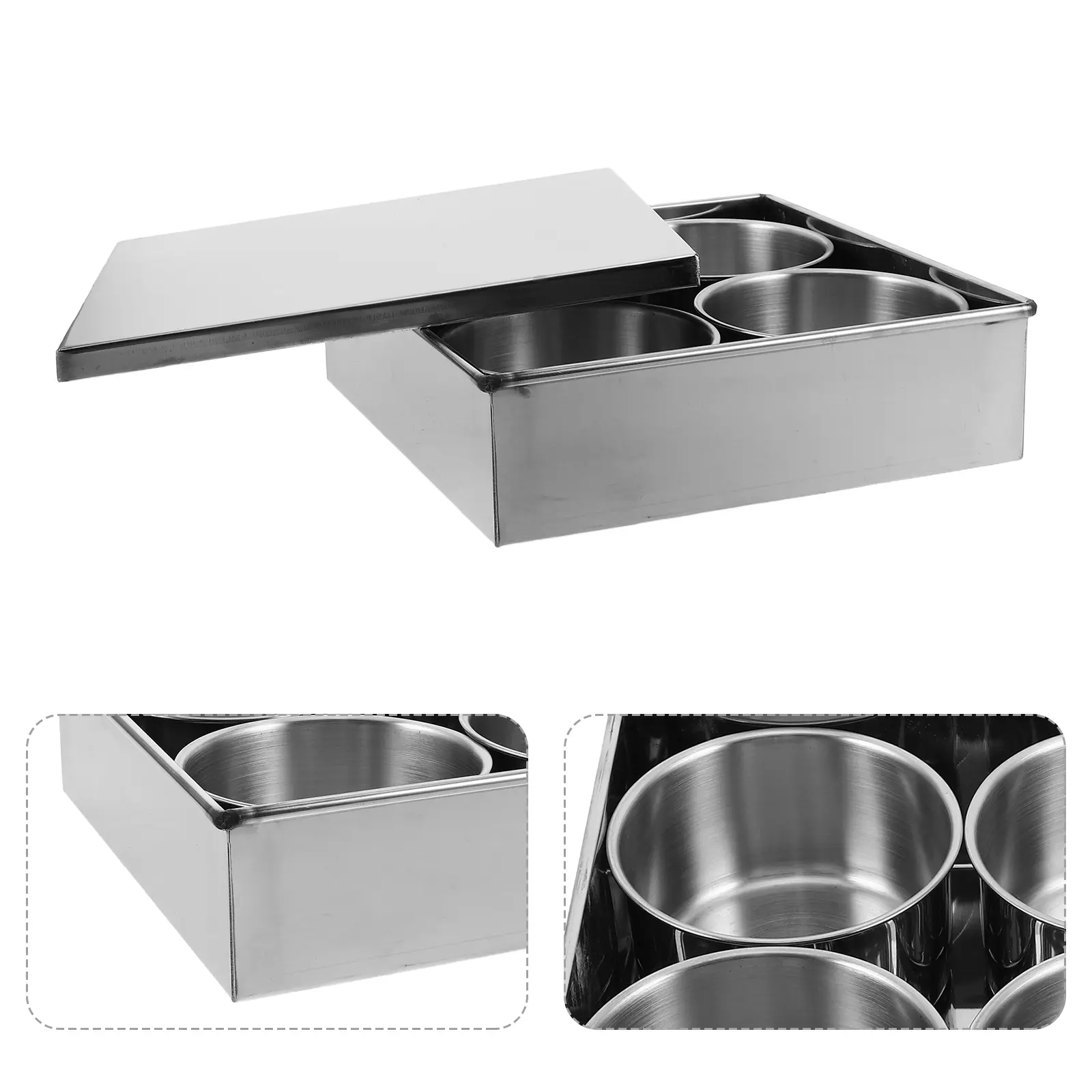 4 Compartment Stainless Steel Spice Box Sauce Condiment Storage Container Airtight Lid Kitchen Household ganization Silver Bin