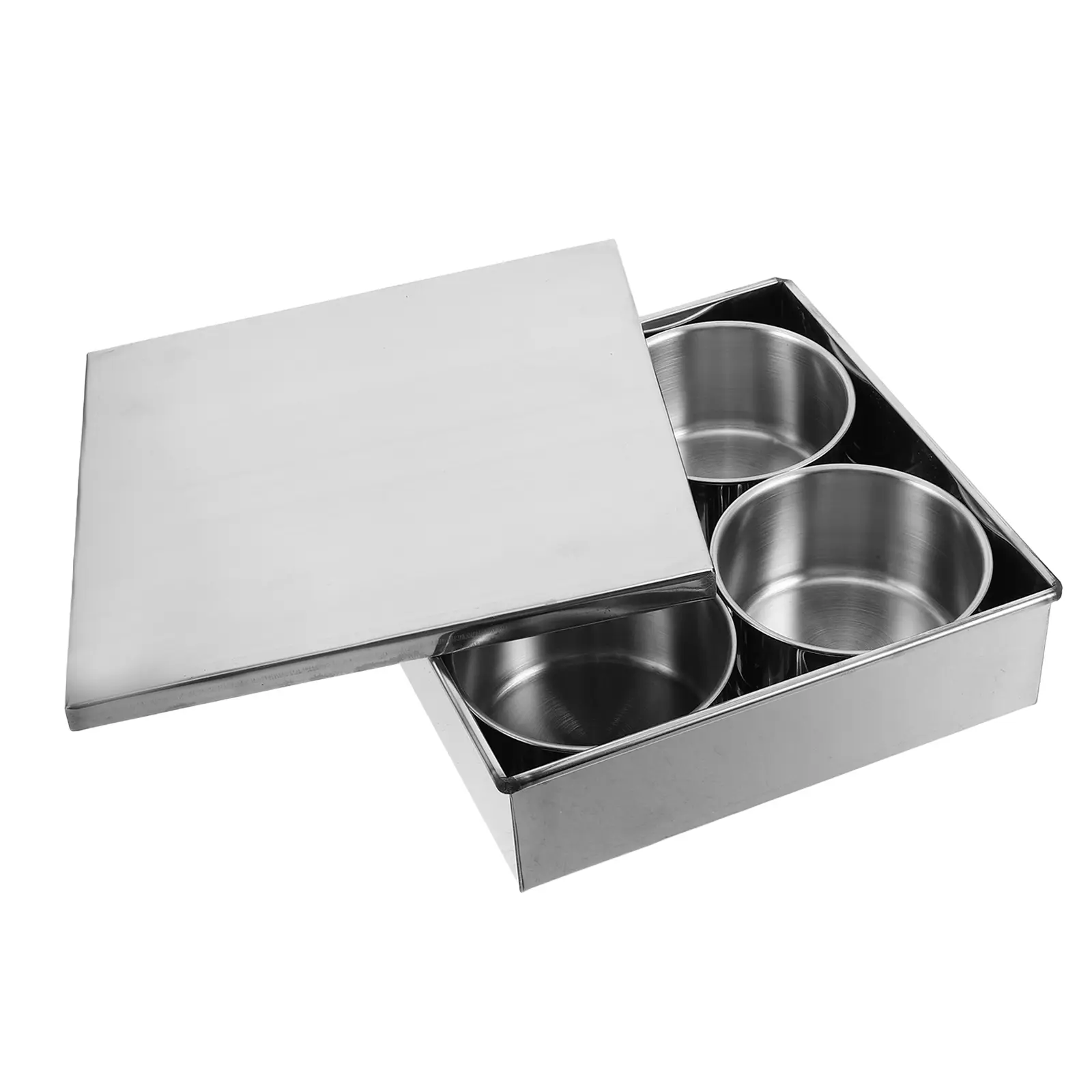 4 Compartment Stainless Steel Spice Box Sauce Condiment Storage Container Airtight Lid Kitchen Household ganization Silver Bin
