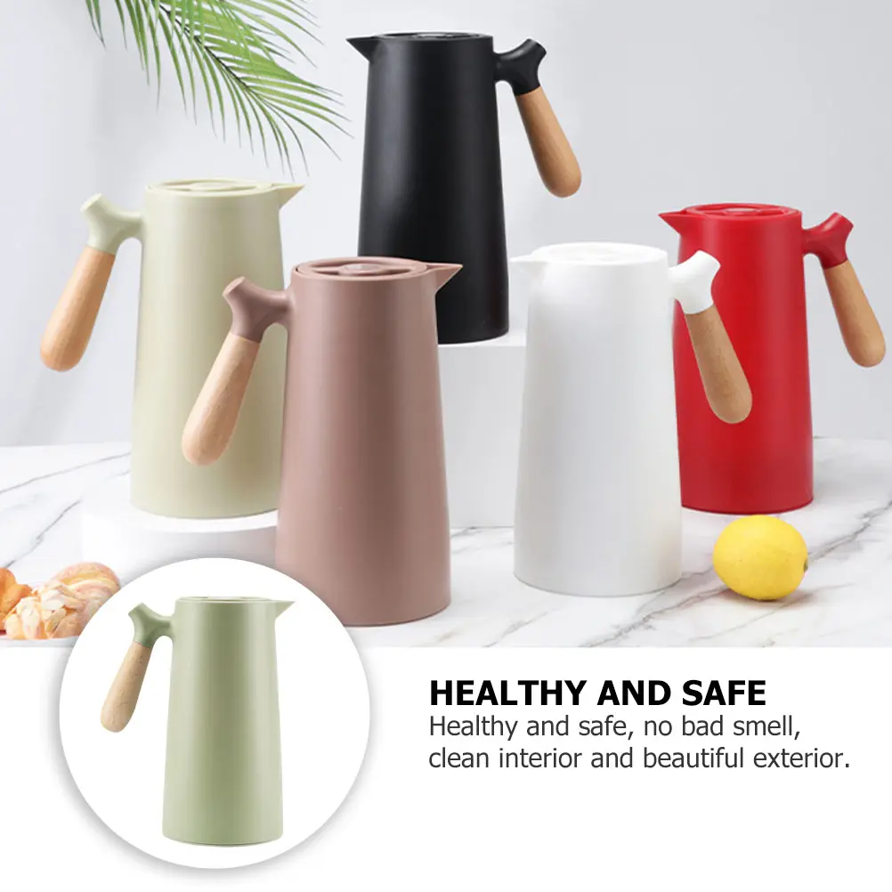 2PCS Thermal Bottle Insulated Jug Kettle Glass Liner Wood Handle Leakproof Warm Keeping Pot for Home Office Travel Large