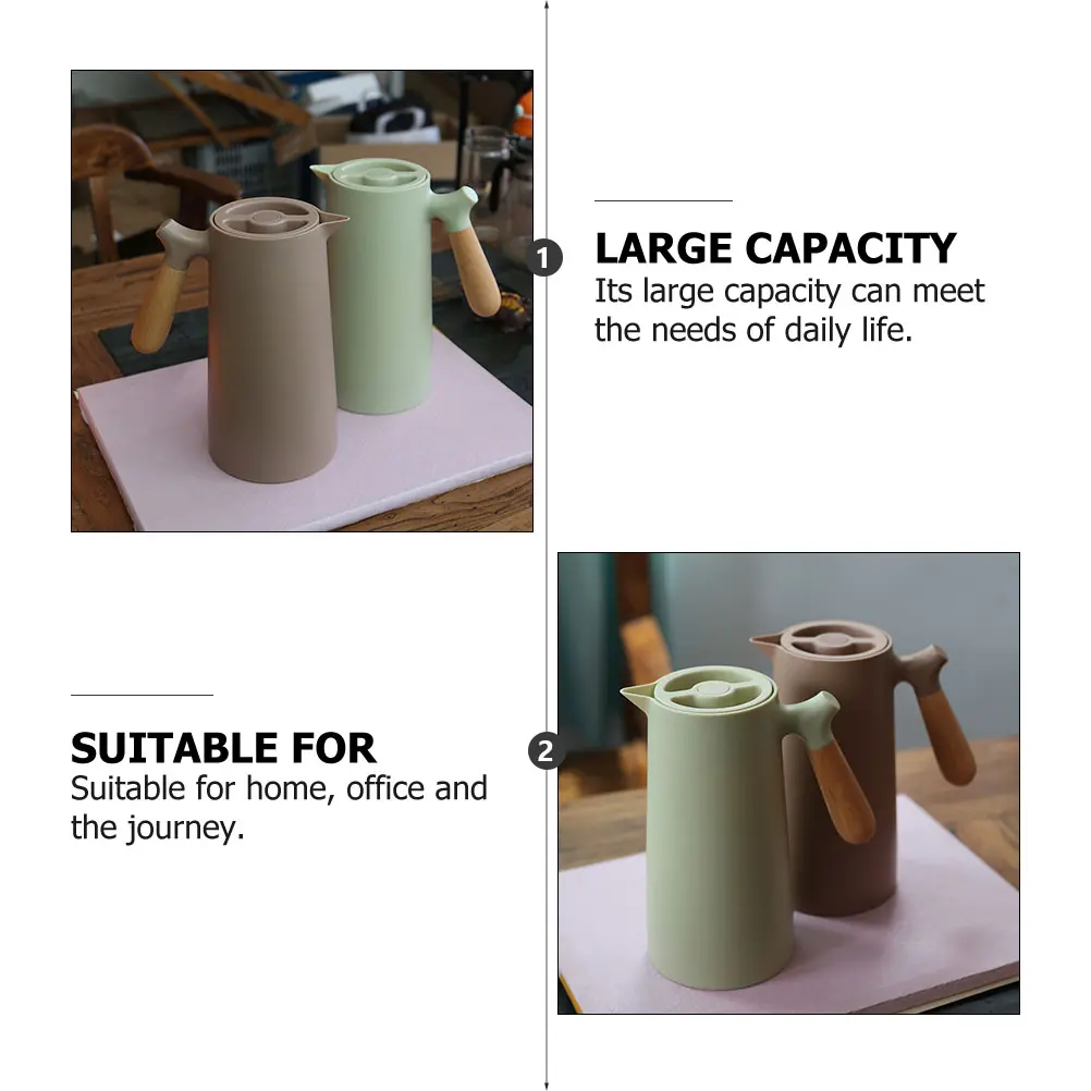 2PCS Thermal Bottle Insulated Jug Kettle Glass Liner Wood Handle Leakproof Warm Keeping Pot for Home Office Travel Large