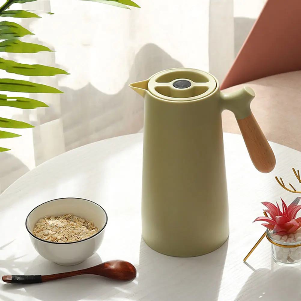 2PCS Thermal Bottle Insulated Jug Kettle Glass Liner Wood Handle Leakproof Warm Keeping Pot for Home Office Travel Large