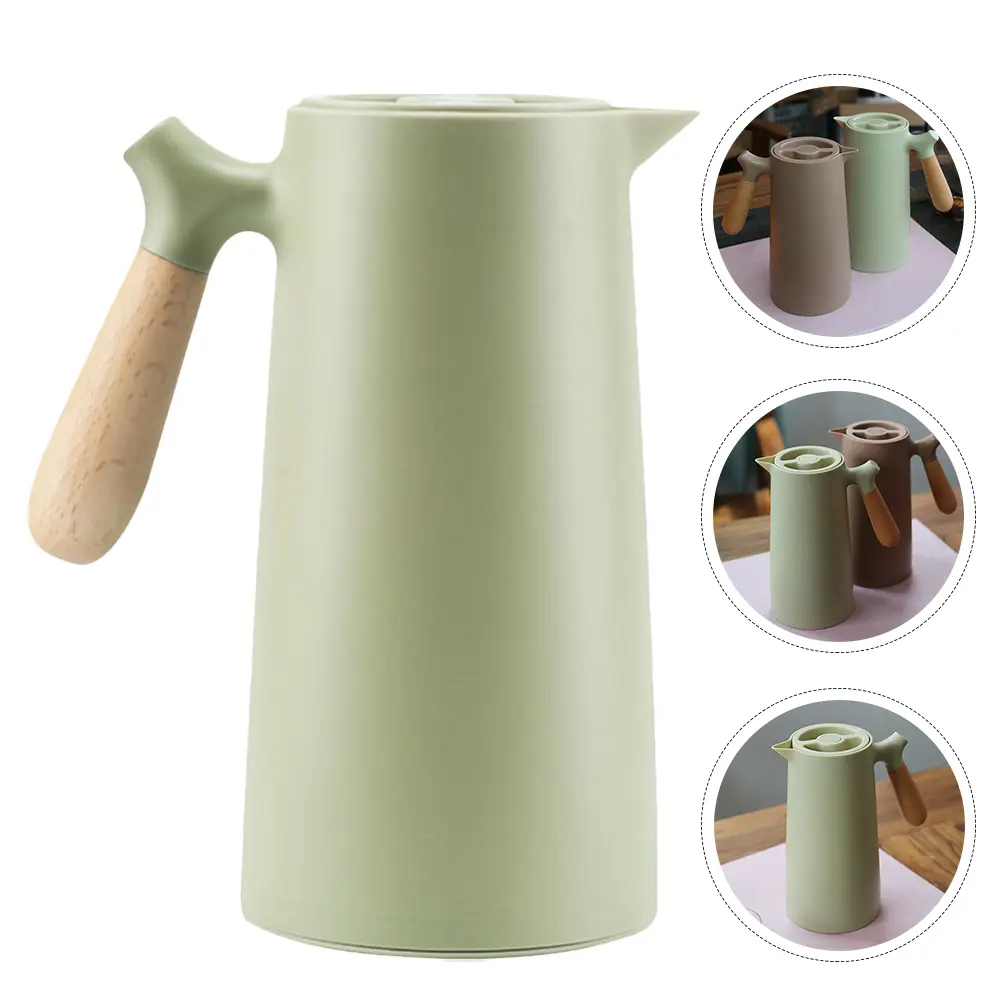 2PCS Thermal Bottle Insulated Jug Kettle Glass Liner Wood Handle Leakproof Warm Keeping Pot for Home Office Travel Large