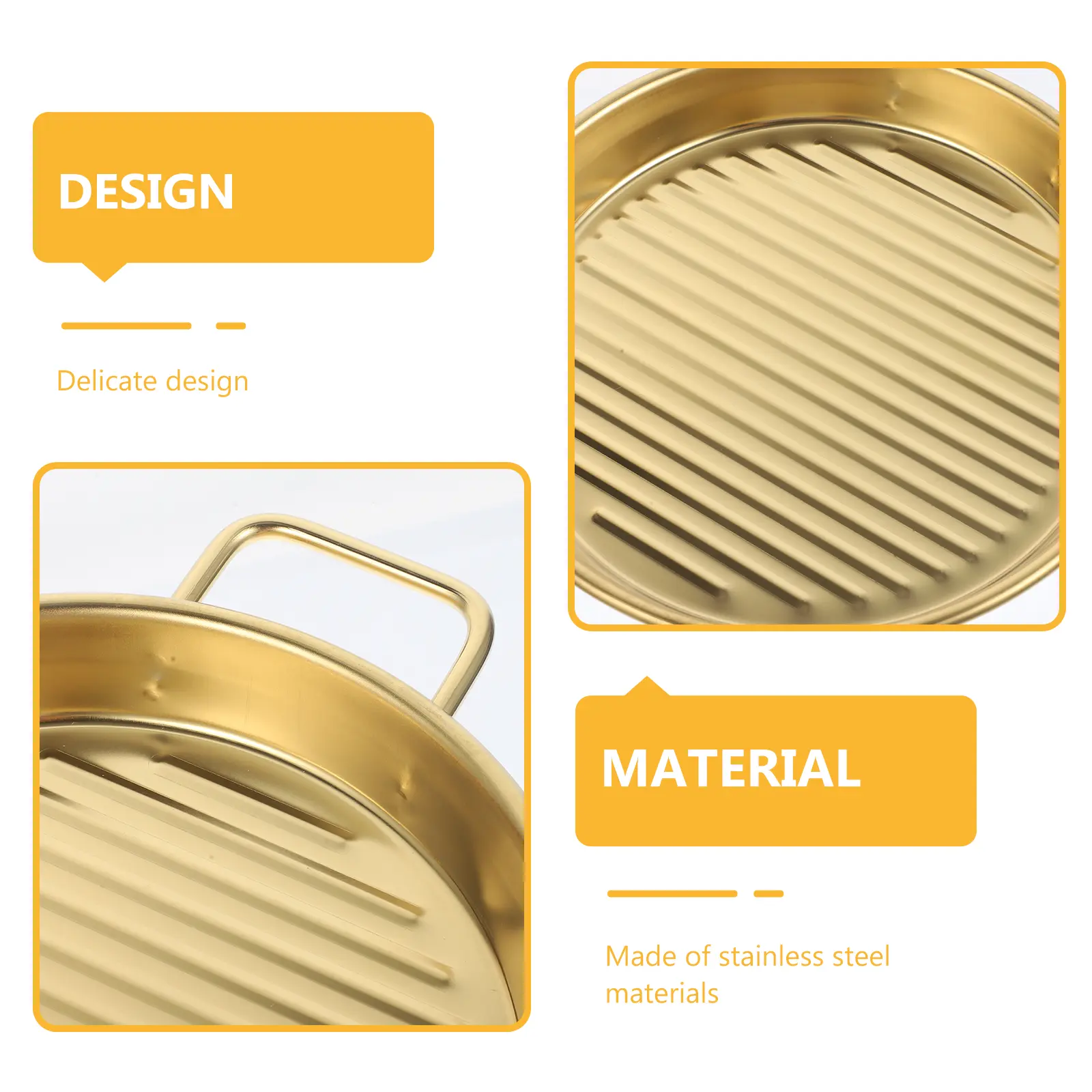 Stainless Steel Drain Pan Trays H 18CM Golden Color Snack Tray for Fried Chicken Potato Strips Serving Plates