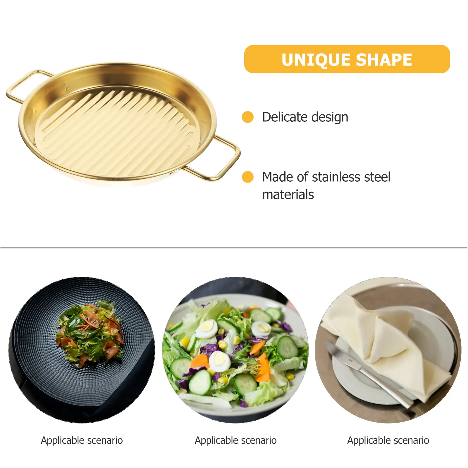 Stainless Steel Drain Pan Trays H 18CM Golden Color Snack Tray for Fried Chicken Potato Strips Serving Plates
