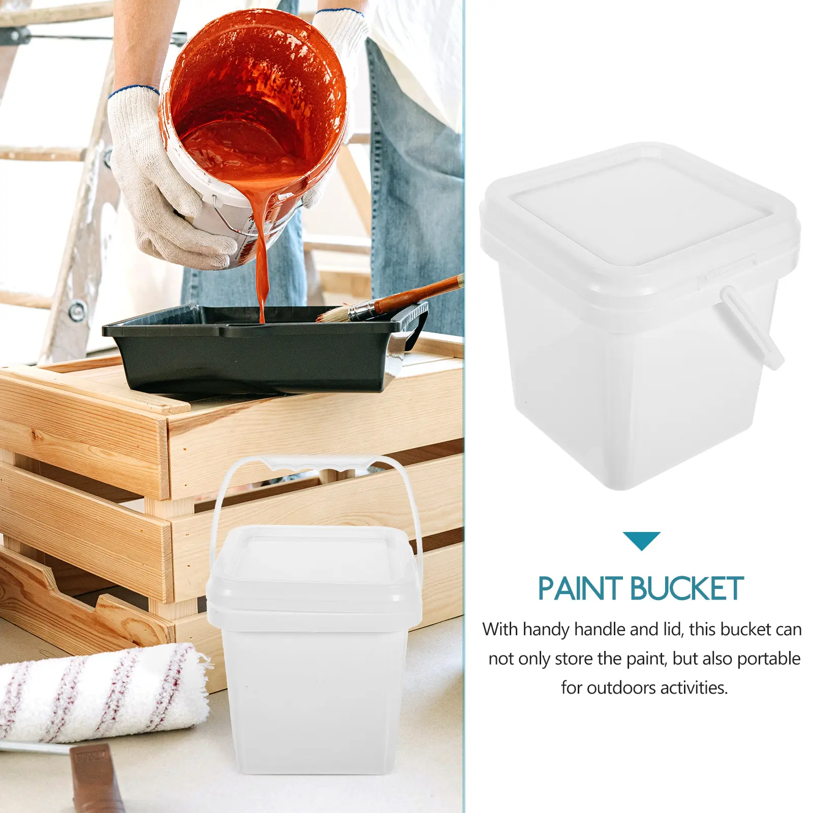 2L White ABS PP Paint Bucket With Lid Plastic Container For Art Pigment Storage Painting Buckets Cans Tools Supplies Containers