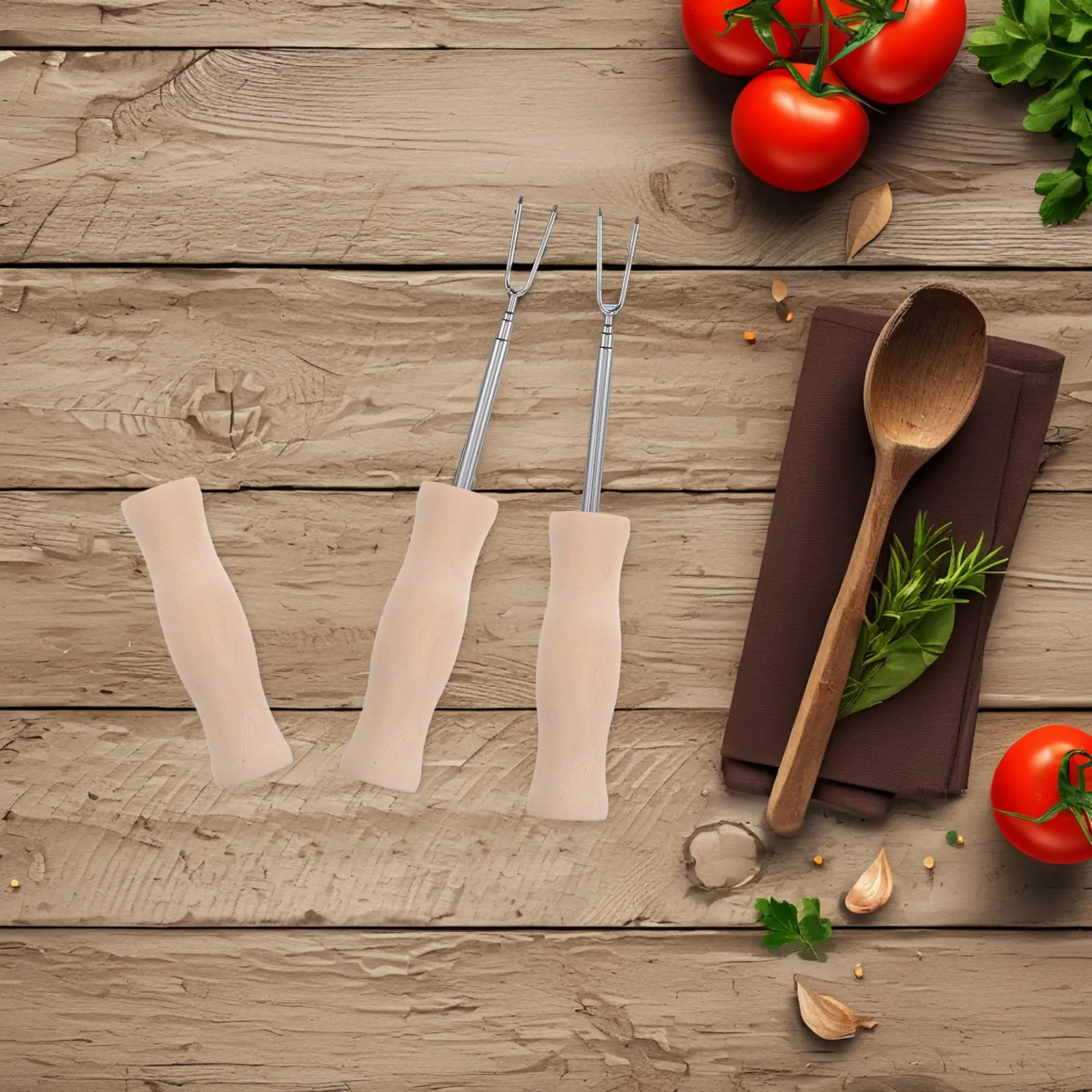 Wooden Handle Kitchen BBQ Utensils for Camping Cooking Tools Anti- Heat Resistant Kitchen Accessories