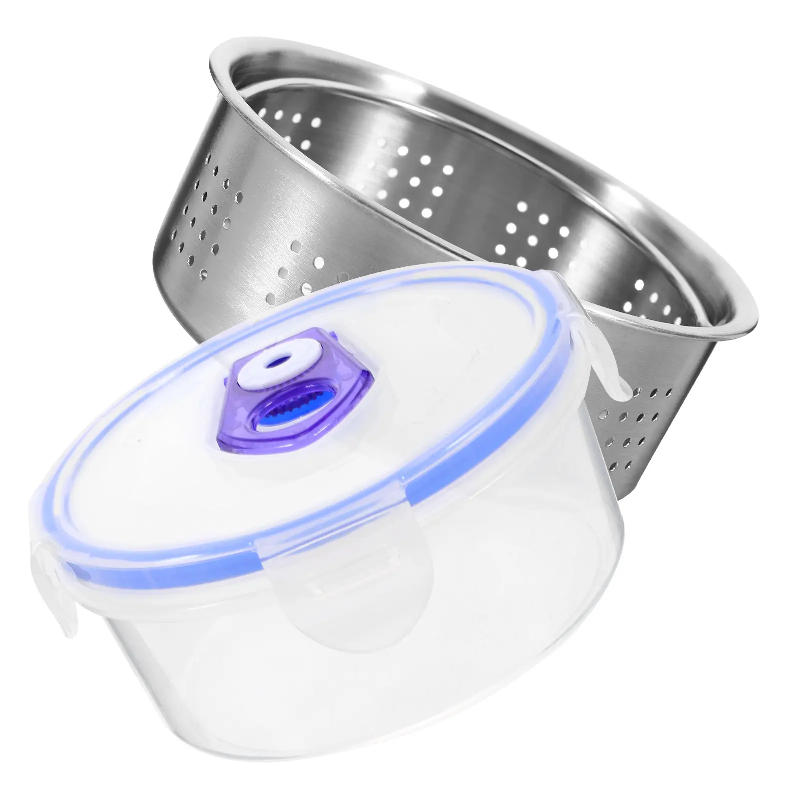 1 set Stainless Colander Storage Box Box 500ML Kitchen Drain Basket Fruit Container Fridge Storage Solution