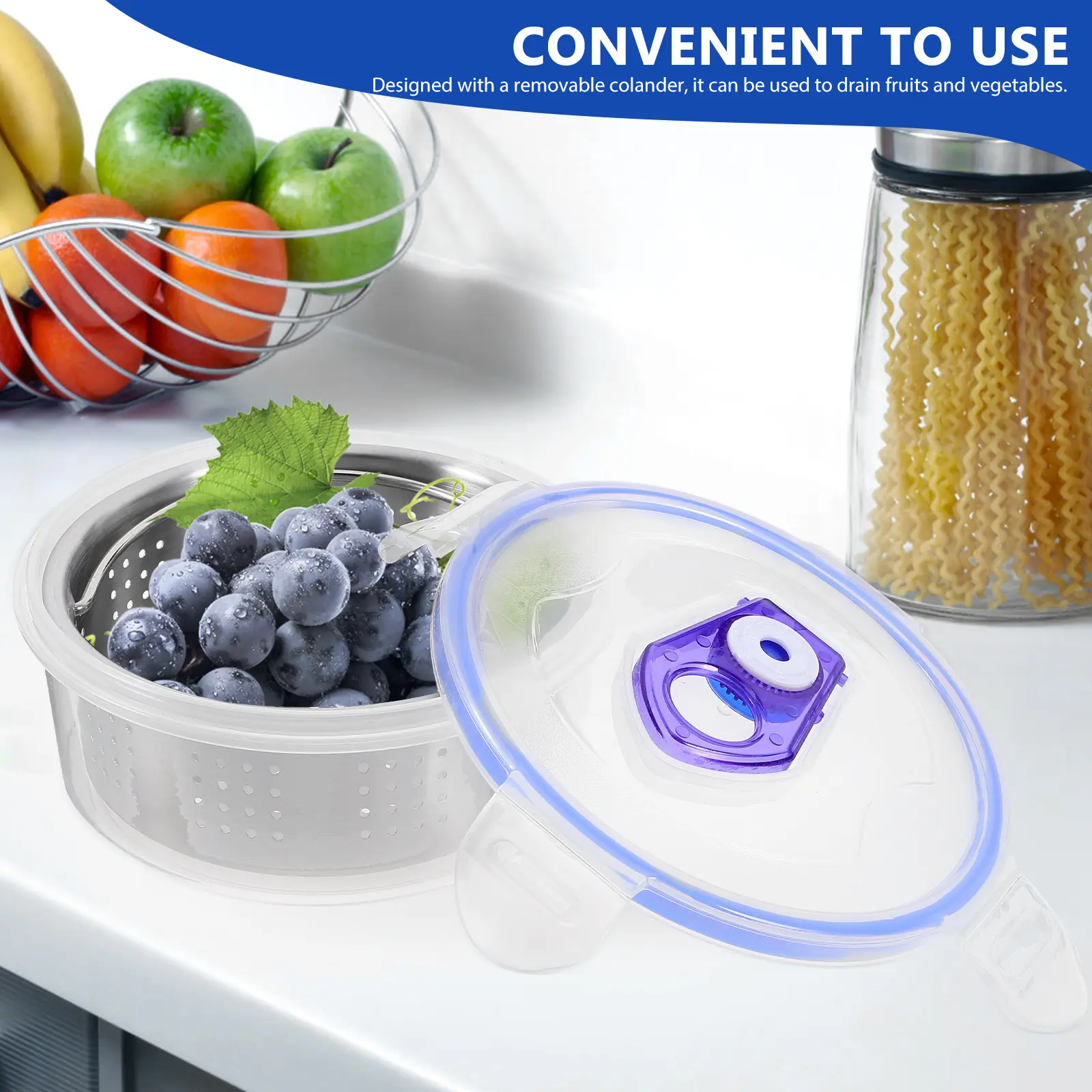 1 set Stainless Colander Storage Box Box 500ML Kitchen Drain Basket Fruit Container Fridge Storage Solution
