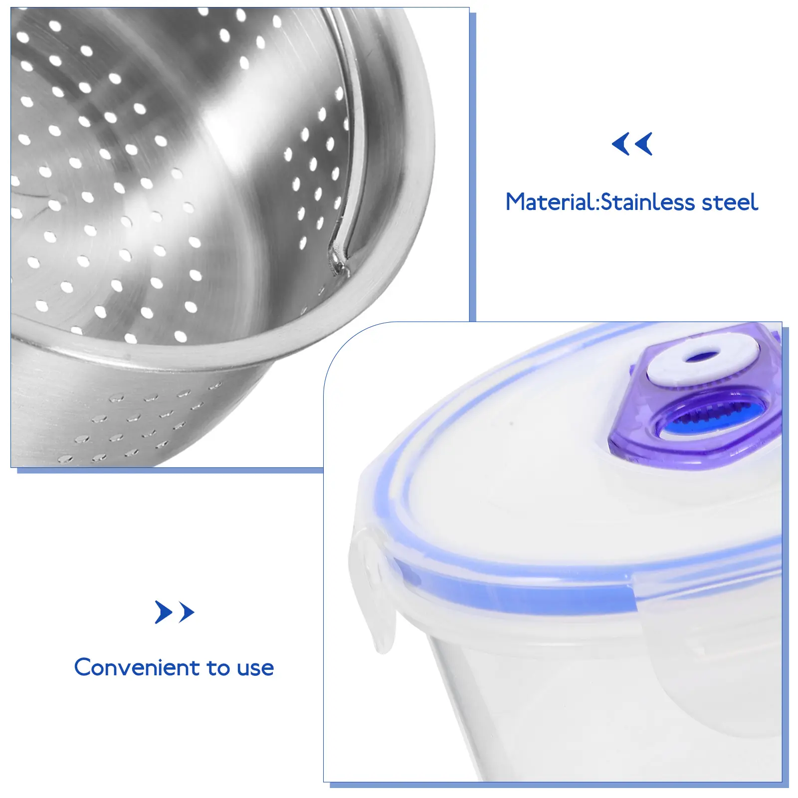 1 set Stainless Colander Storage Box Box 500ML Kitchen Drain Basket Fruit Container Fridge Storage Solution