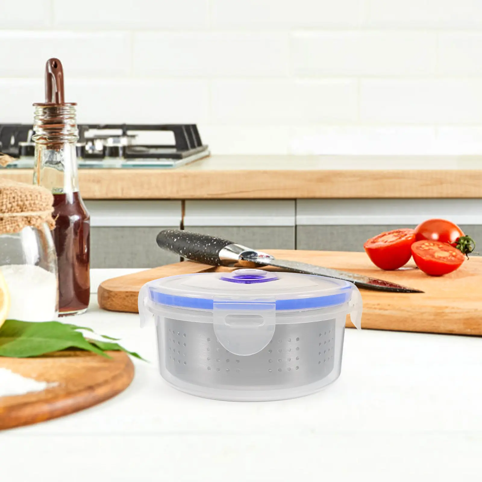 1 set Stainless Colander Storage Box Box 500ML Kitchen Drain Basket Fruit Container Fridge Storage Solution