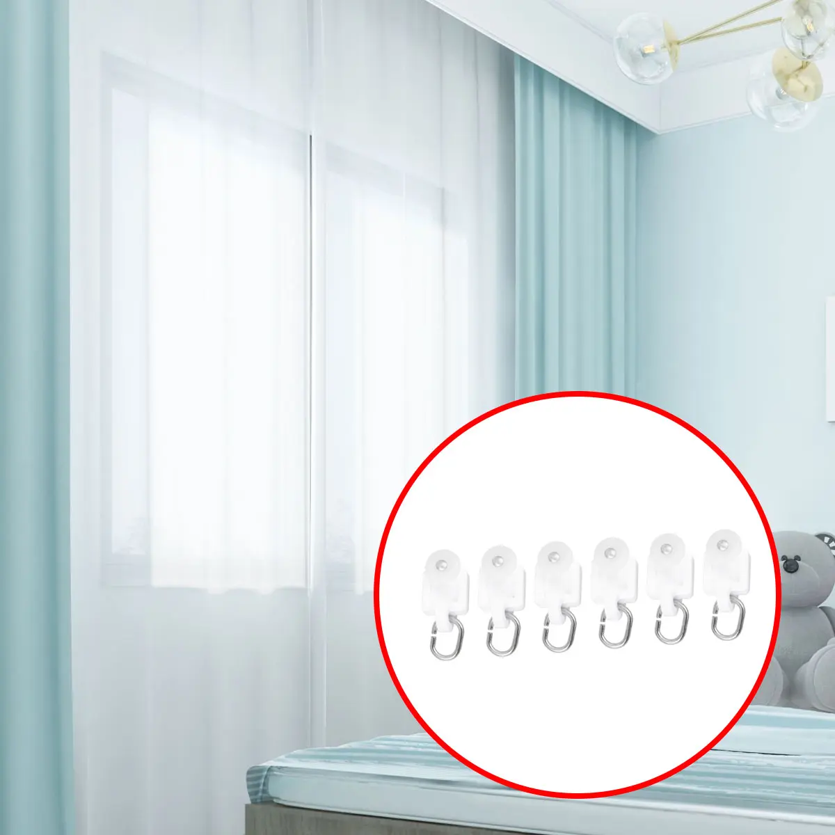 50Pcs Silent Hooks Roller PE Material Stainless Steel L Shape Curtain Rail Blinds Home Decor Window Coverings Roller Bracket