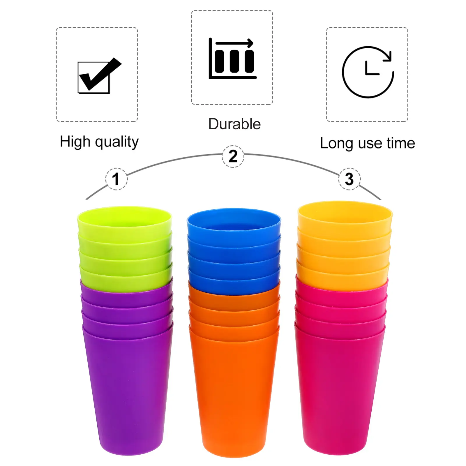 24pcs Reusable Plastic Cups Rainbow Beverage Cups Temperature Resistant Stackable Water Mugs Beer Drinking Glassware Coffee