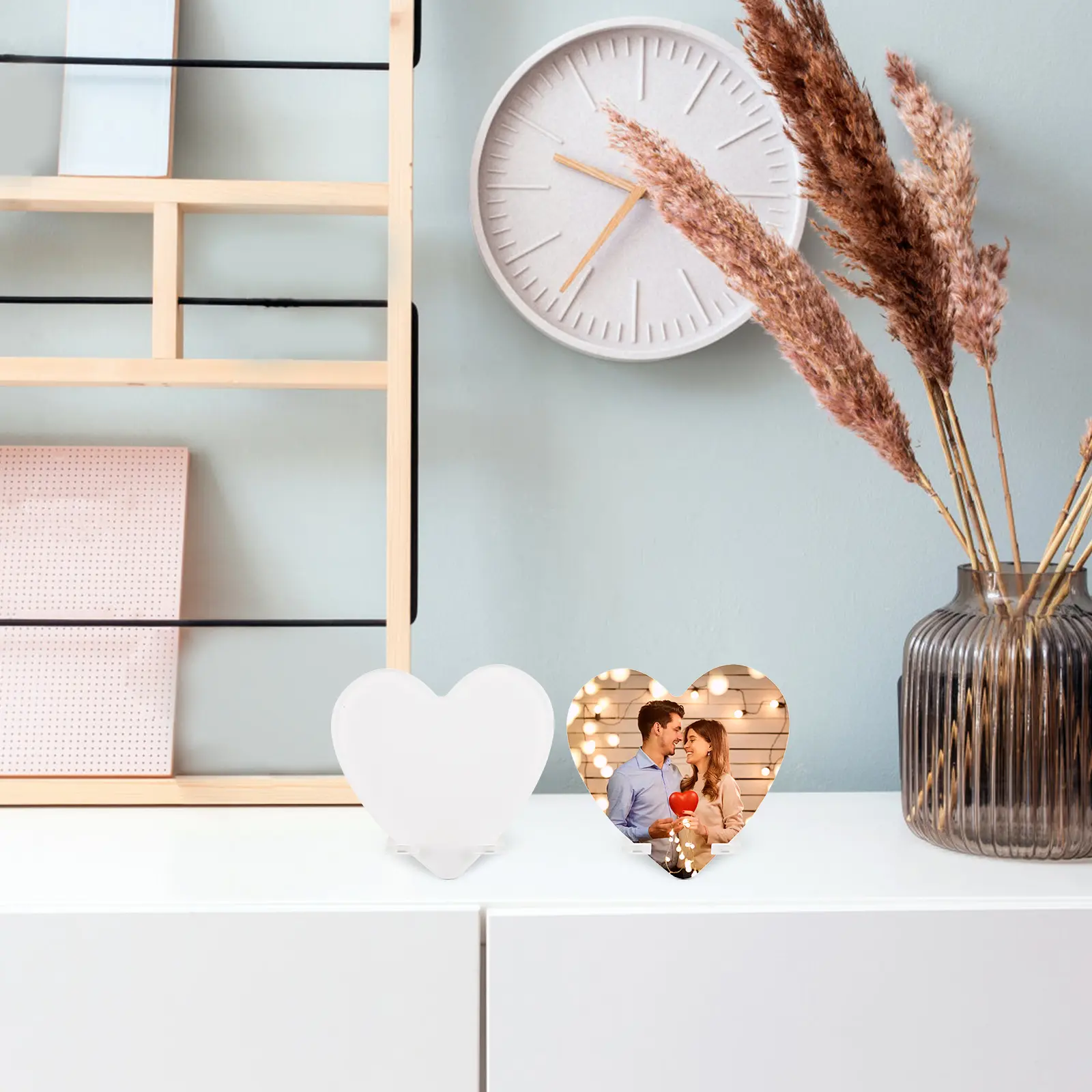 3D Heart Shaped Acrylic Display Stand Sublimation Photo Frame Diy Blank Picture Frame Custom Love Shape Decorative Plaque Heat