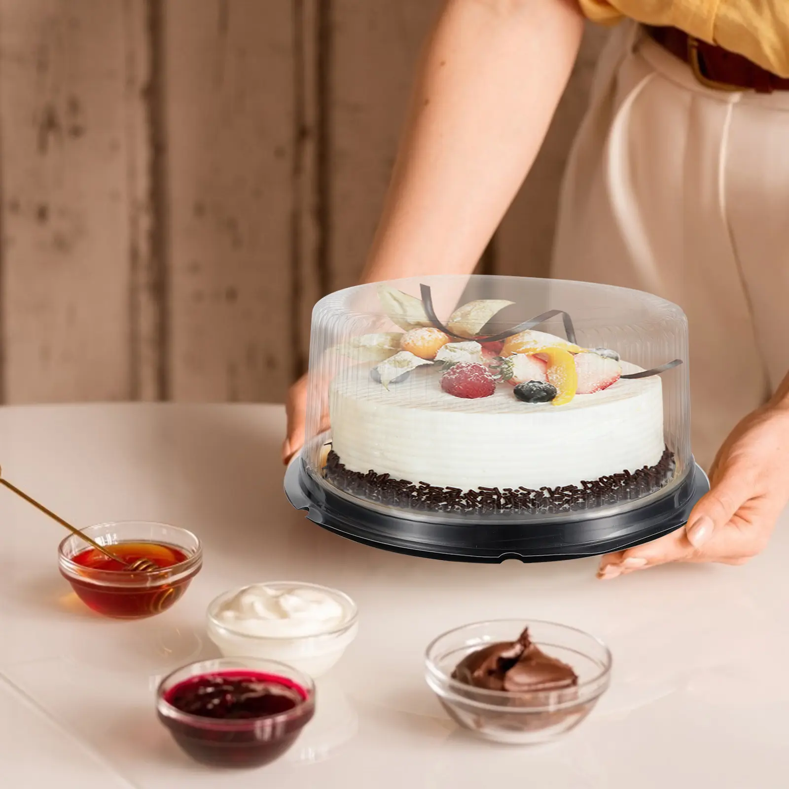 5 Pcs Pet Cake Box Transparent Cover Large Volume Protective Container For Dessert Transparent Food Storage Box Disposable
