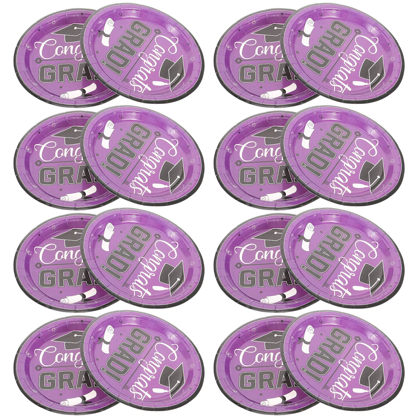 24 Pcs Purple Graduation Party Supplies 2023 Disposable Paper Plates 7 Inch Salad Dishes Class Decorations Hygienic Tableware