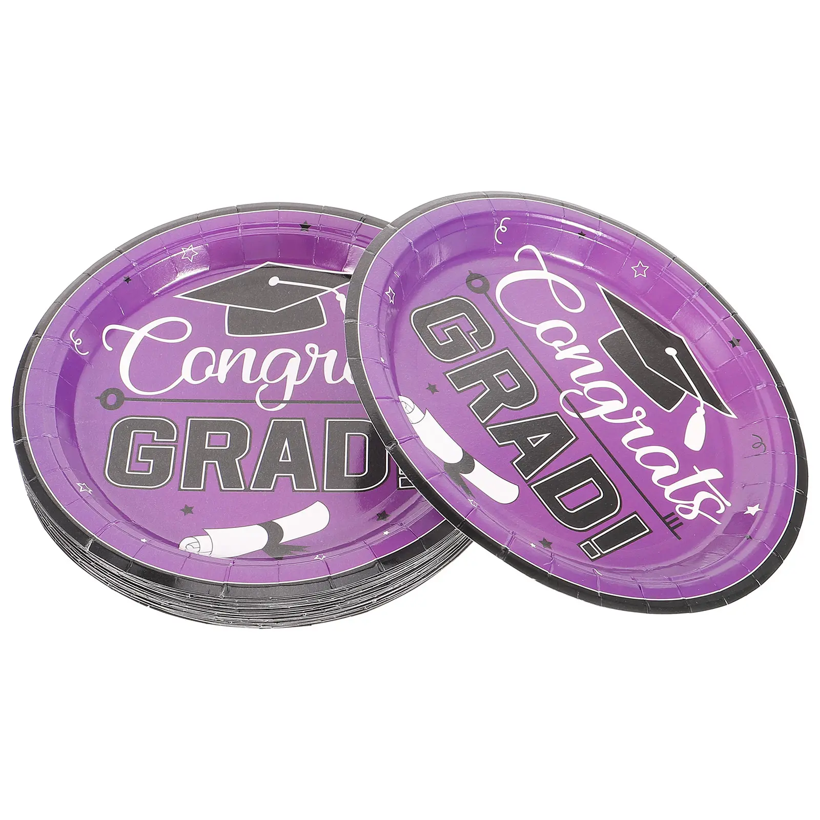 24 Pcs Purple Graduation Party Supplies 2023 Disposable Paper Plates 7 Inch Salad Dishes Class Decorations Hygienic Tableware