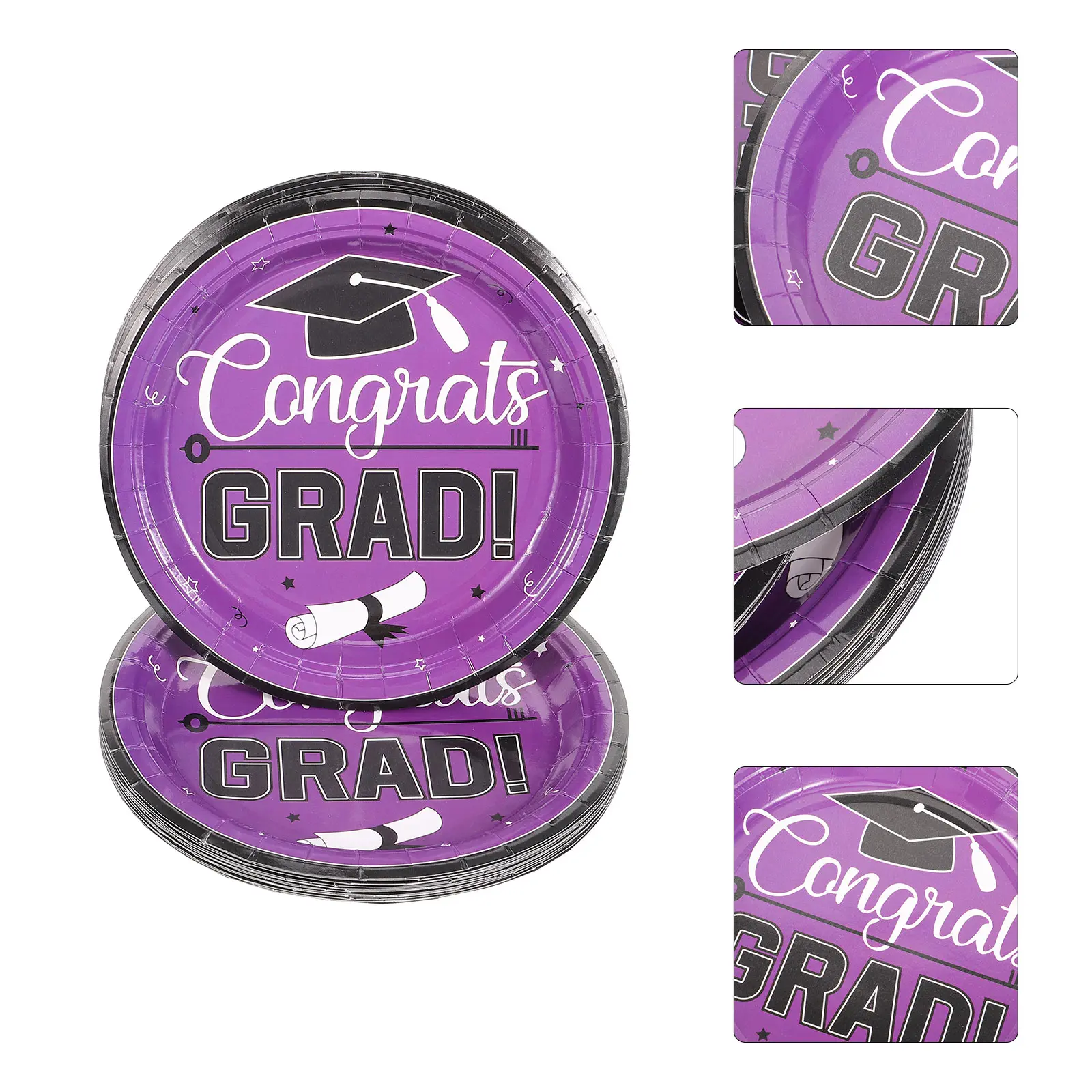 24 Pcs Purple Graduation Party Supplies 2023 Disposable Paper Plates 7 Inch Salad Dishes Class Decorations Hygienic Tableware