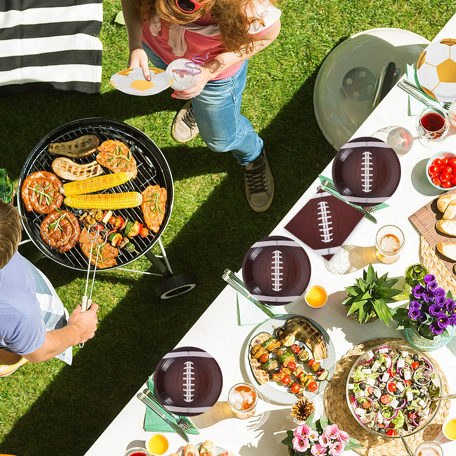 1 set Rugby Themed Tableware Set Disposable Paper Plates Napkins Cups for Party Sport Event Decoration Large Capacity