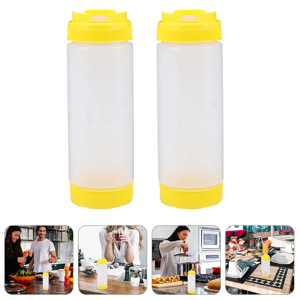 2Pcs Double Head Squeeze Sauce Bottles Food Grade Plastic Ketchup Condiment Lightweight Portable Kitchen Bar Use