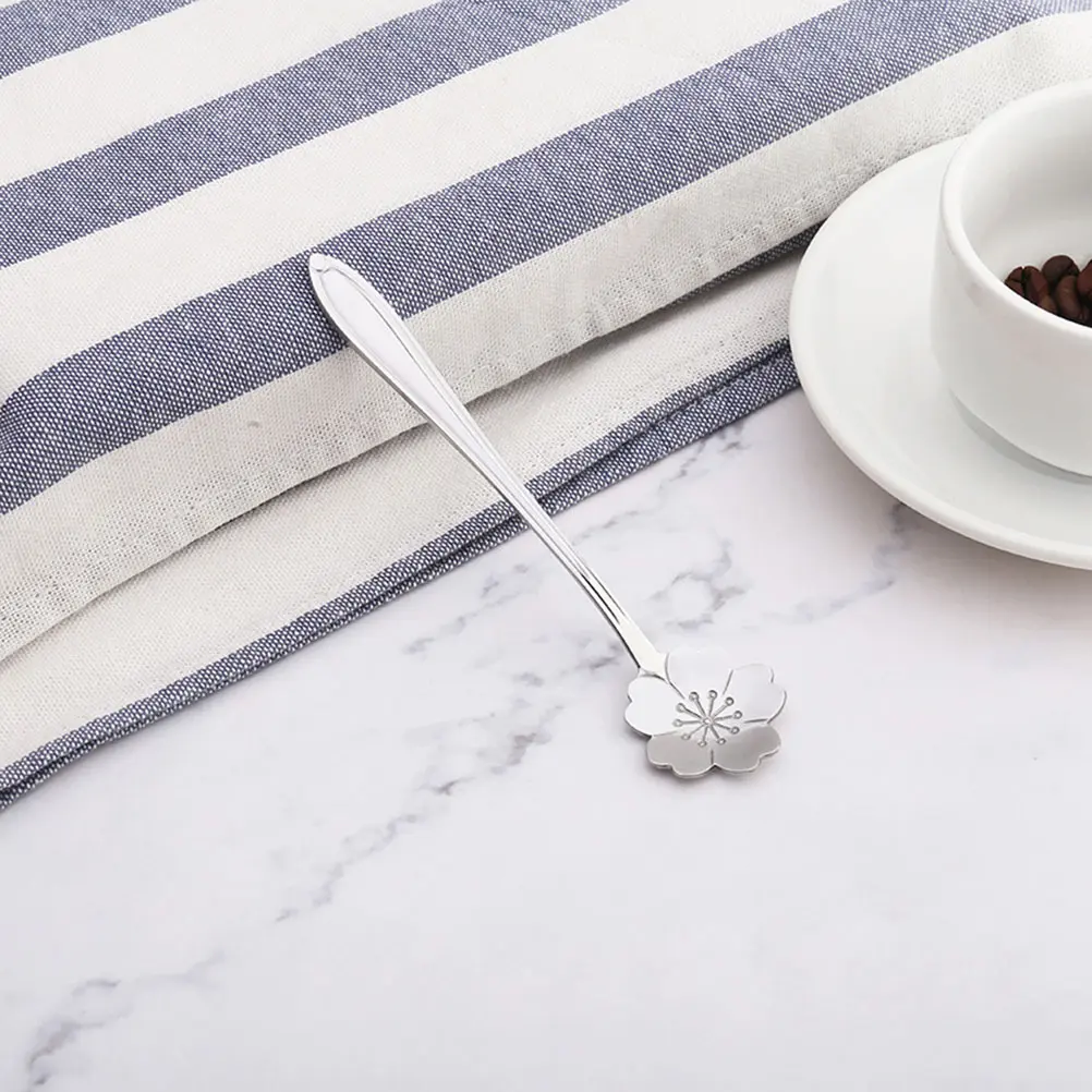 8pcs Flower Design Coffee Tea Scoop Easy Clean Flower Stainless Steel Spoon Kitchen Bar Tea Spoon Use