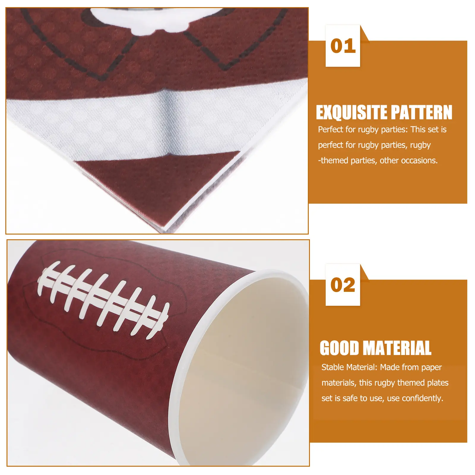 1 set Rugby Themed Tableware Set Disposable Paper Plates Napkins Cups for Party Sport Event Decoration Large Capacity