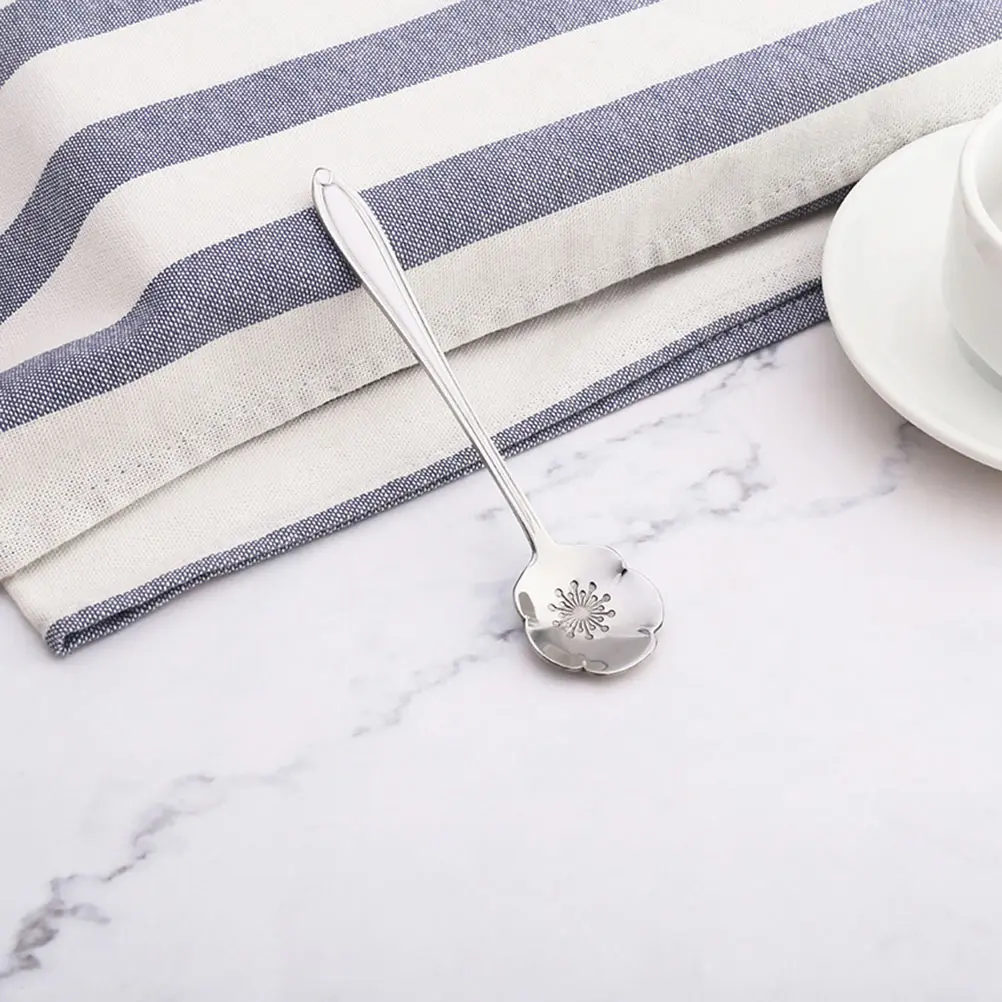 8pcs Flower Design Coffee Tea Scoop Easy Clean Flower Stainless Steel Spoon Kitchen Bar Tea Spoon Use
