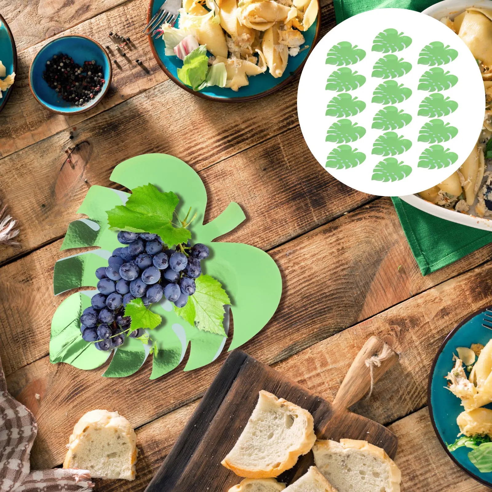 16 Pcs Disposable Paper Plates Green Leaf Shape Party Food Meal Dish Festival Dinner Gathering Kitchen Barware