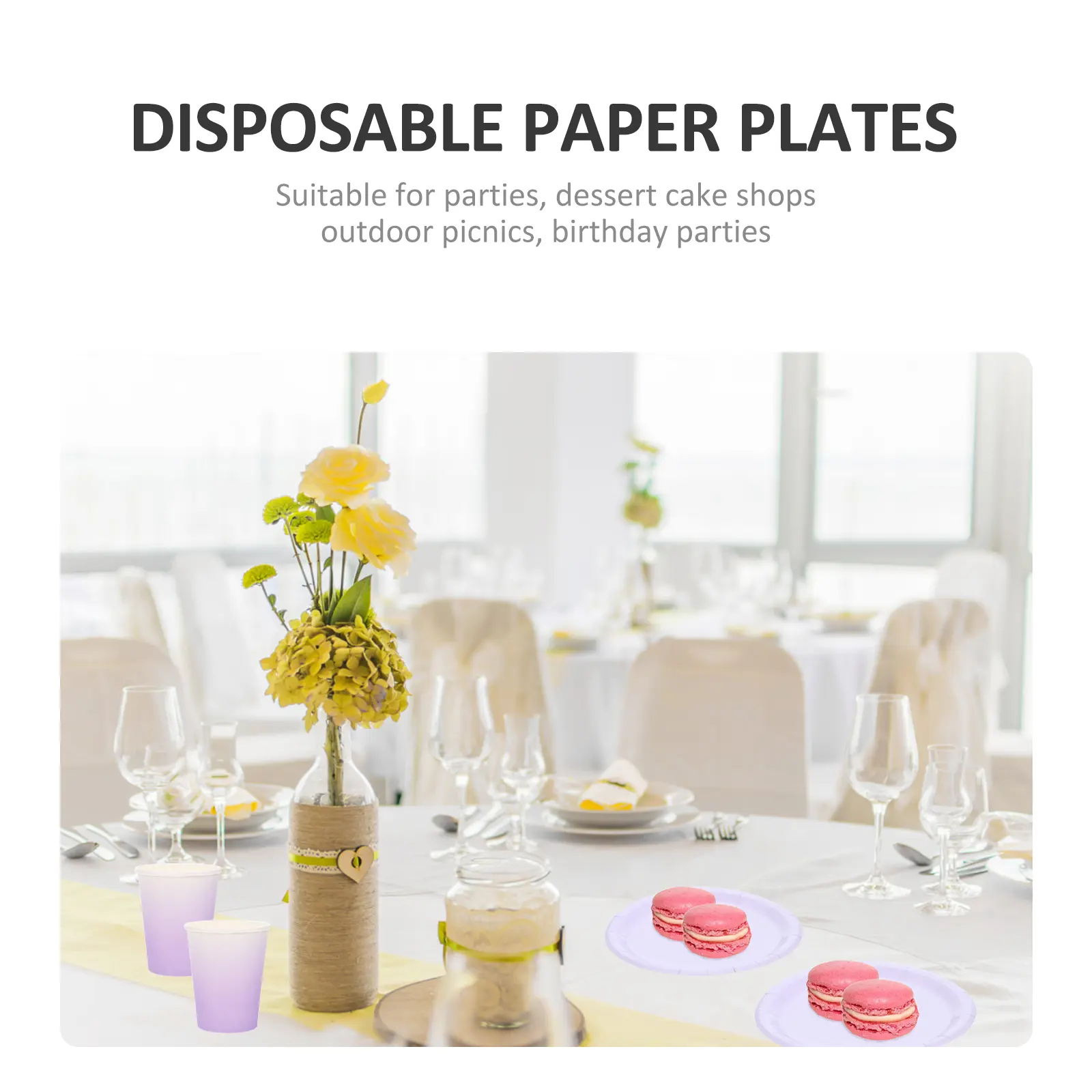 Ice Cream Paper Plates Cups Set Disposable Waterproof Lightweight Stackable Party Supplies Picnic Camping Wedding