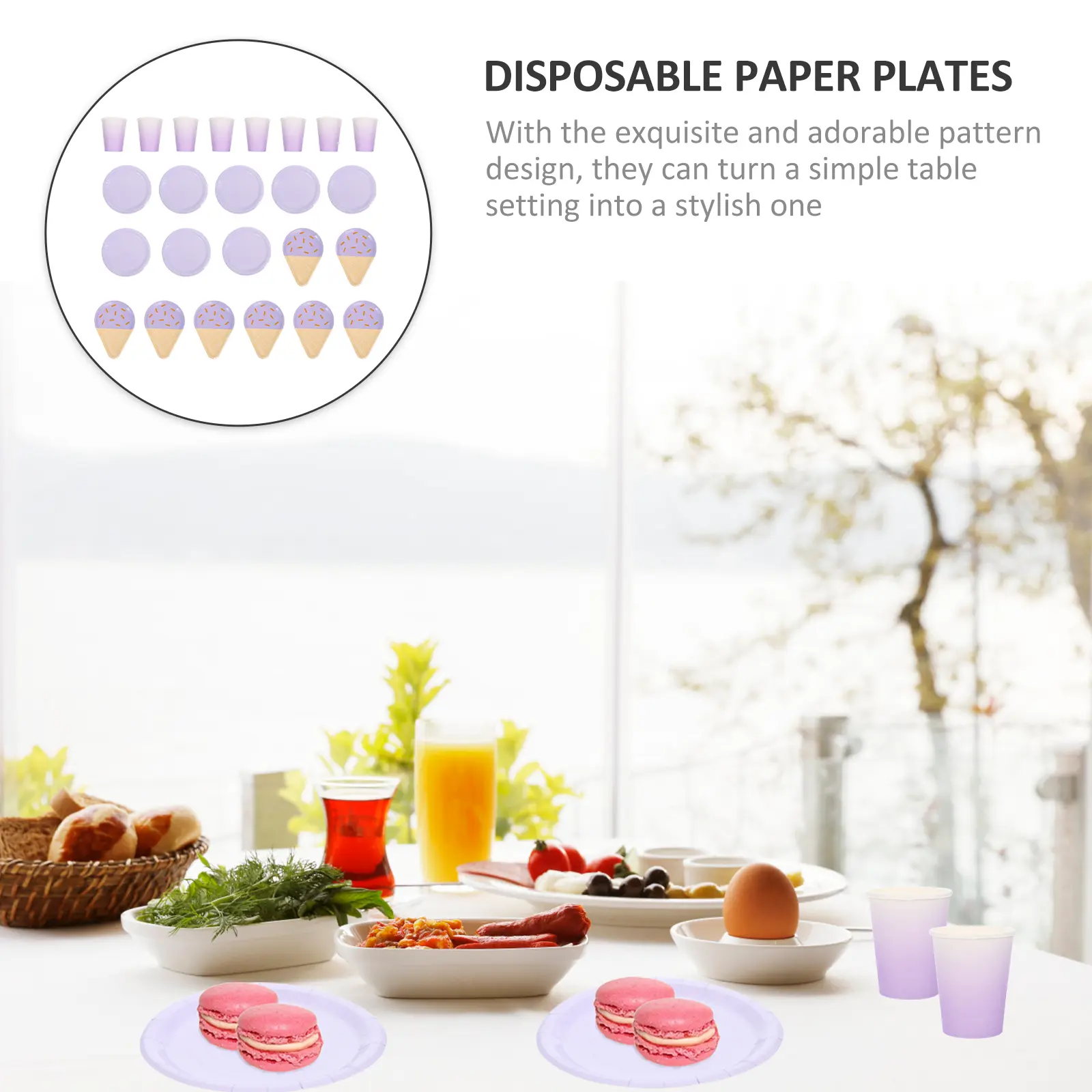 Ice Cream Paper Plates Cups Set Disposable Waterproof Lightweight Stackable Party Supplies Picnic Camping Wedding
