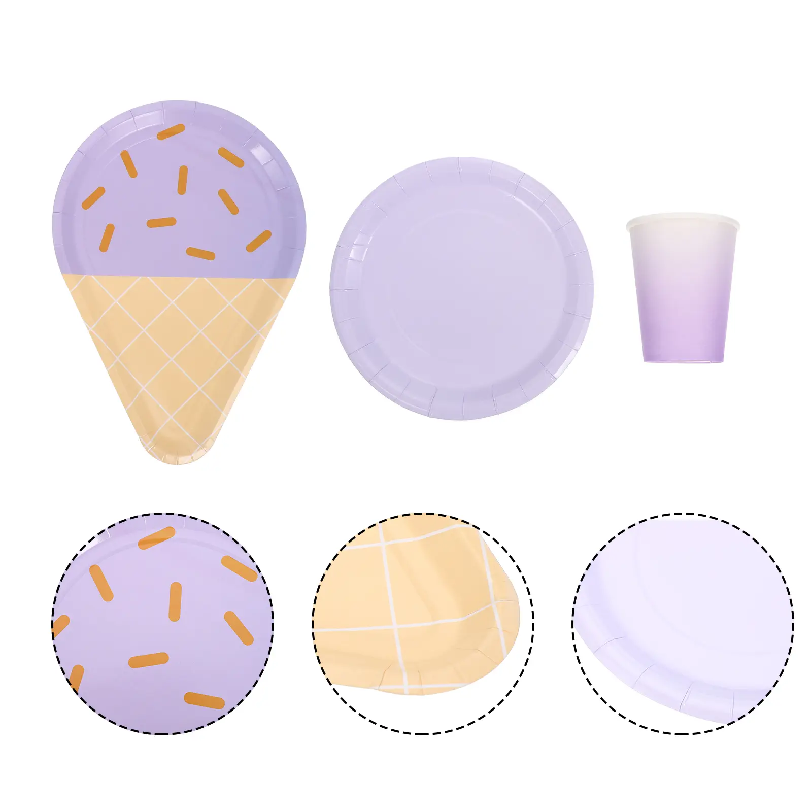 Ice Cream Paper Plates Cups Set Disposable Waterproof Lightweight Stackable Party Supplies Picnic Camping Wedding