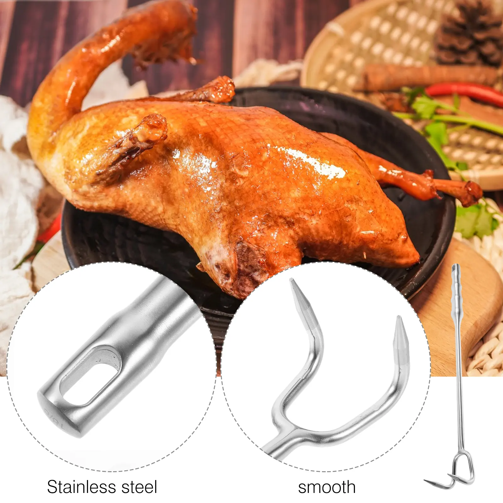 Stainless Steel Meat Hook Grill Accessories Hooks Delicatessen Barbecue Silver Flipper Slotted Turner